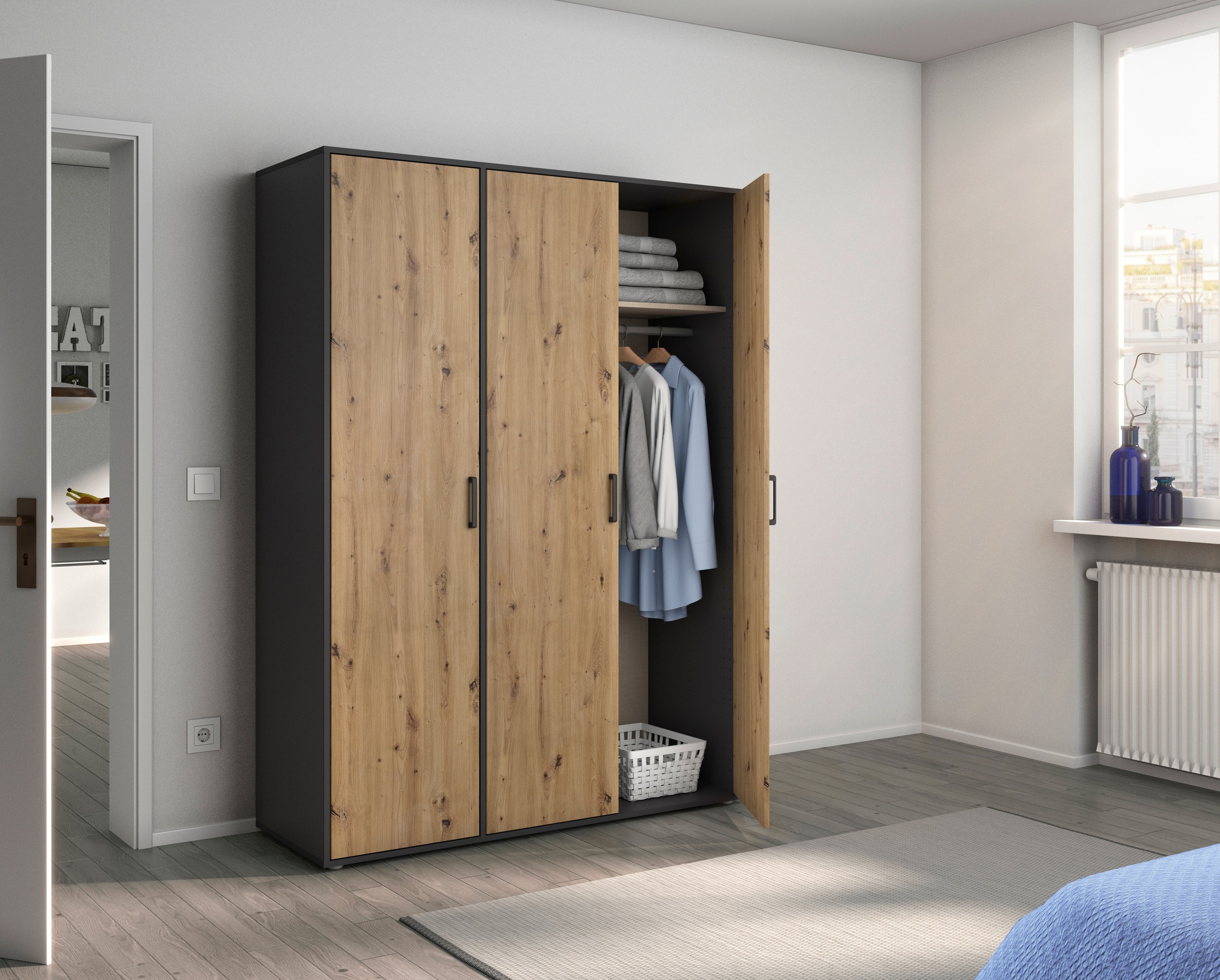 rauch Kleiderschrank »VOYAGER Otto´s Choice Garderobe Wäscheschrank TOPSELLER Schlafzimmer«, (in 3 verschiedenen Ausstattungen BASIC/CLASSIC/PREMIUM), Schrank mit modernen Griffen in viel Stauraum MADE IN GERMANY