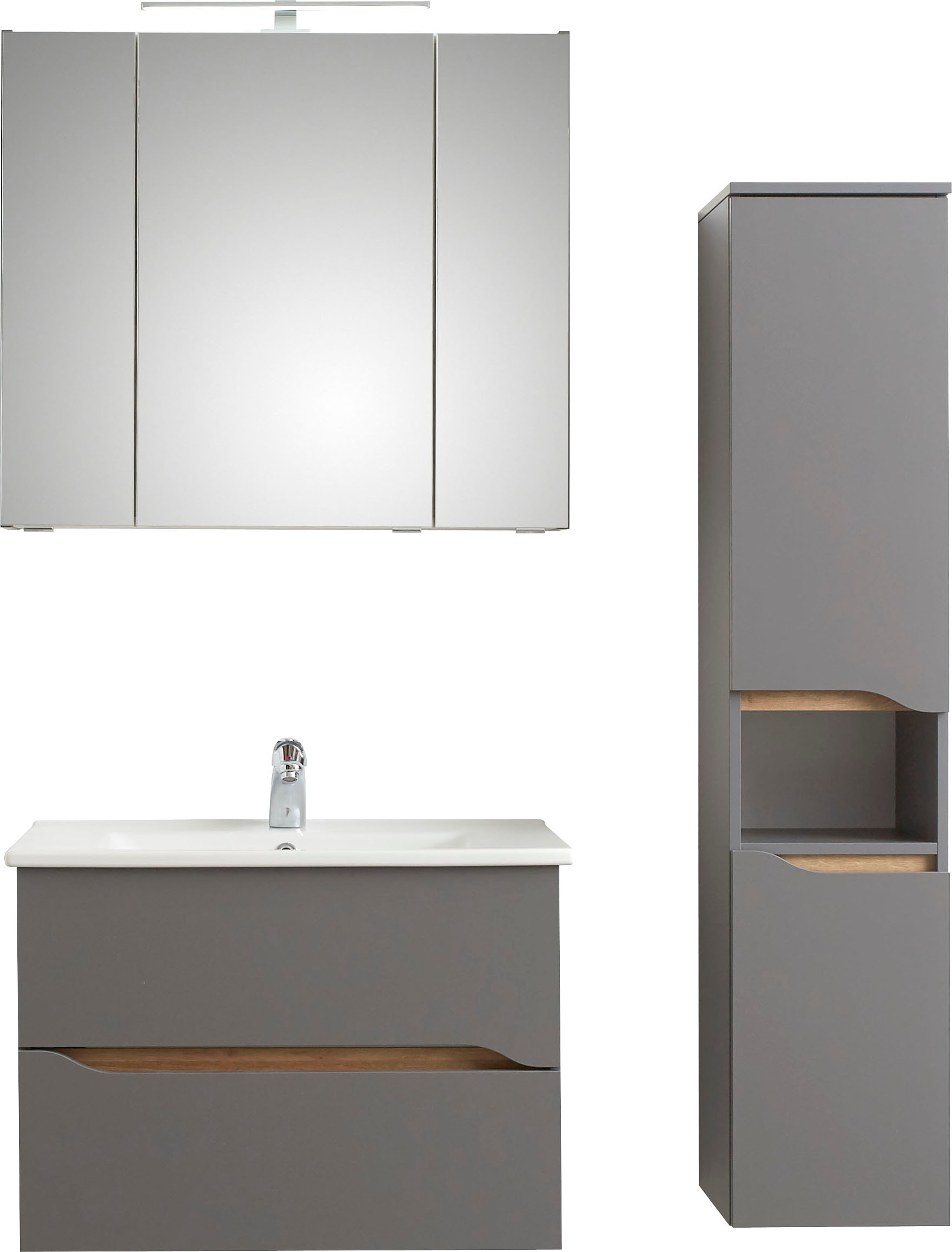 Saphir Badmöbel-Set »Quickset 3-teilig, Keramikwaschtisch mit LED-Spiegelschrank« 3 Stk. tlg.