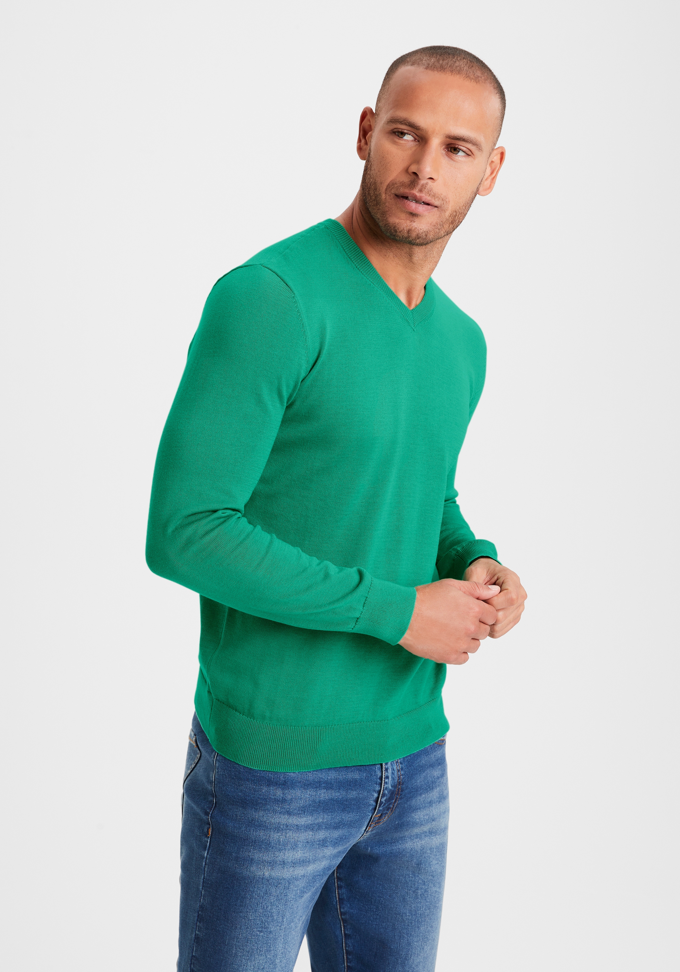 H.I.S Strickpullover mit V-Ausschnitt, Pullover aus Feinstrick, Baumwollmischung