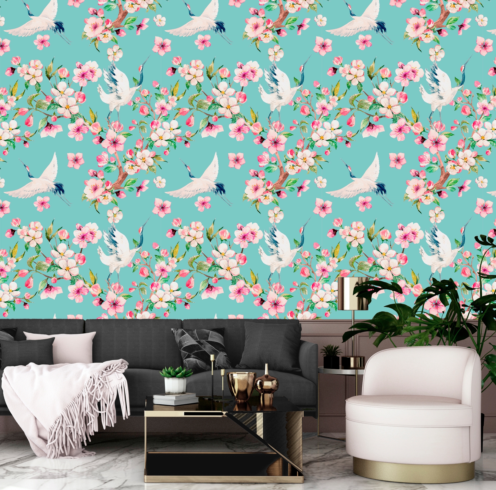 queence Vinyltapete »Anja«, bedruckt-Motiv-botanisch-floral-gemustert-natürlich, 90x250cm, selbstklebend, kinderleichte Anbringung, Sticker