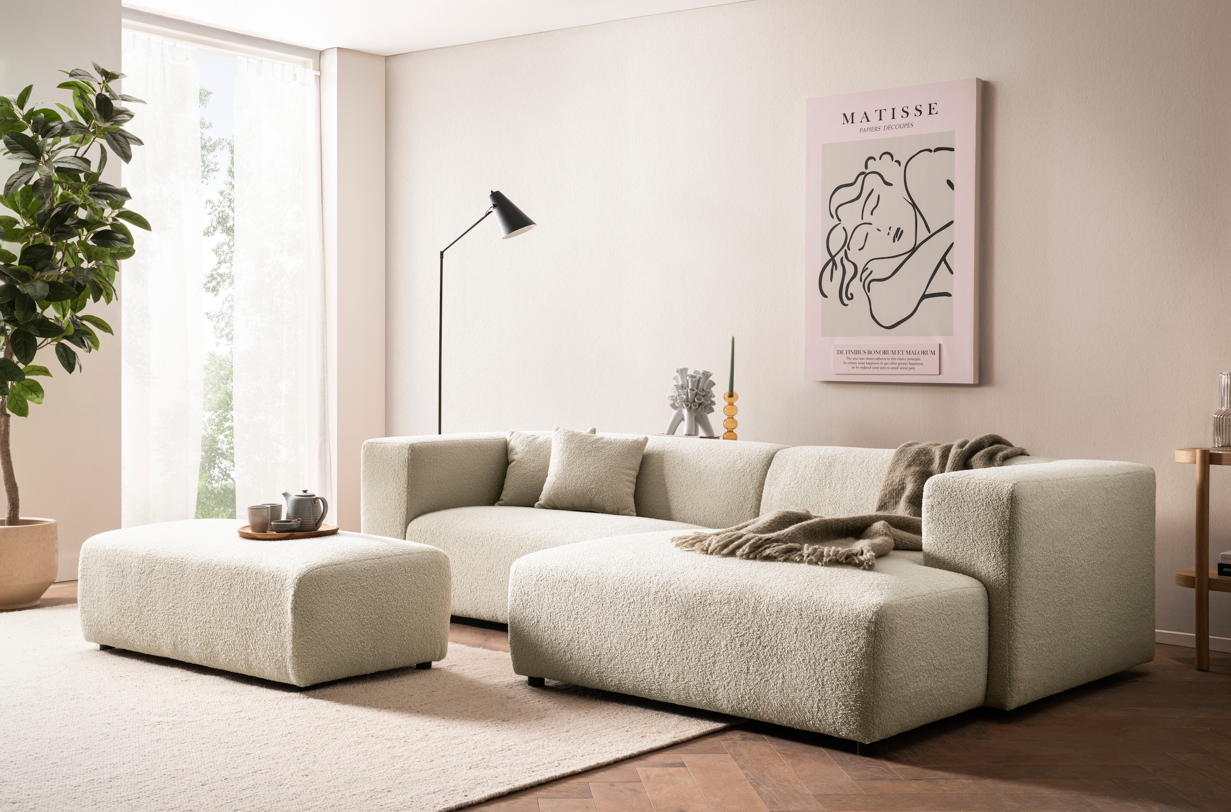 andas Polsterecke »BAKELS, Ecksofa-Set mit Hocker, L-Form mit Schlaffunktion«, Ecksofa-Set (incl. Hocker) im trendigen Megacord