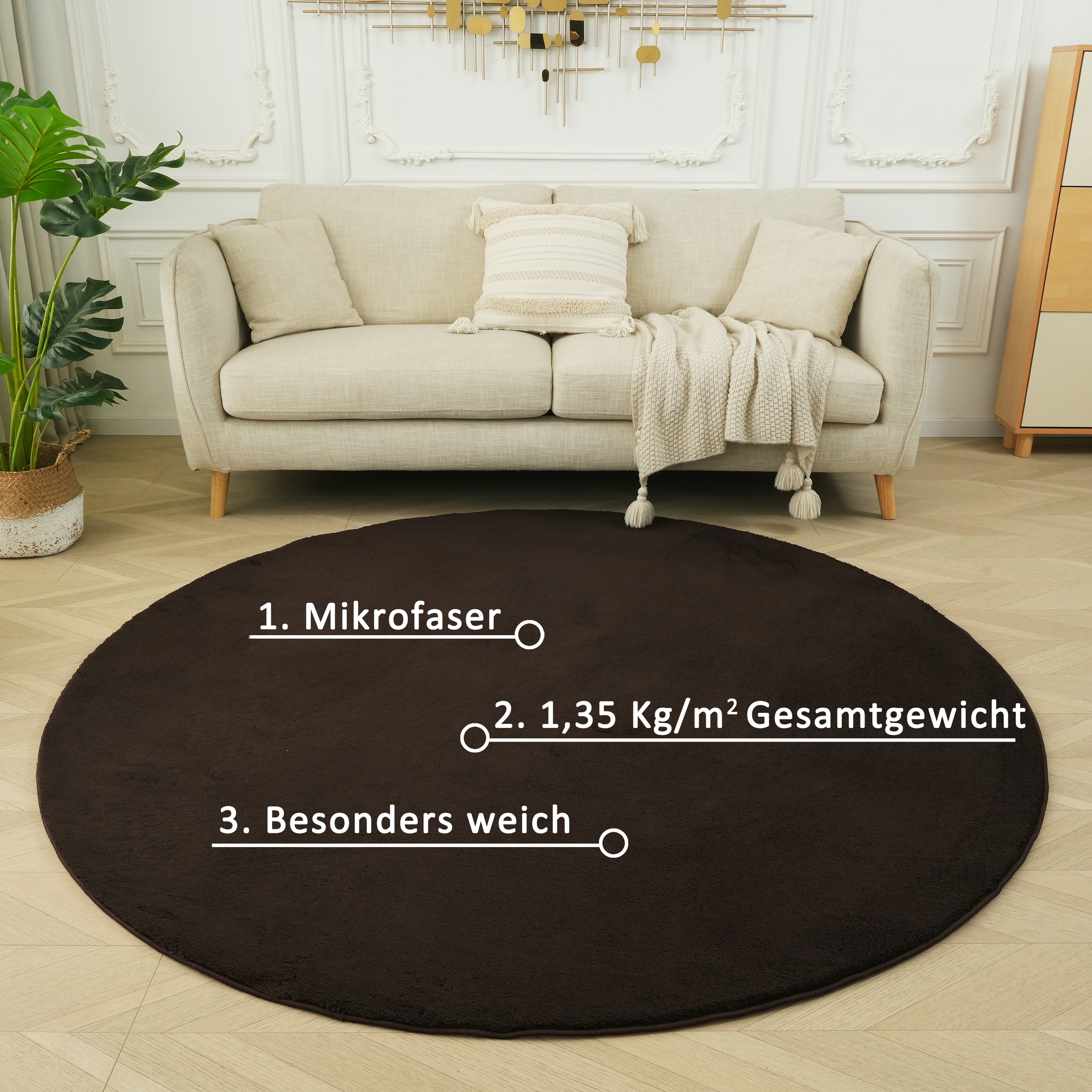 OTTO home Teppich »Cali« rund 16 mm Höhe Uni-Farben, kuschelig, & weich, waschbar, Wohnzimmer, Schlafzimmer