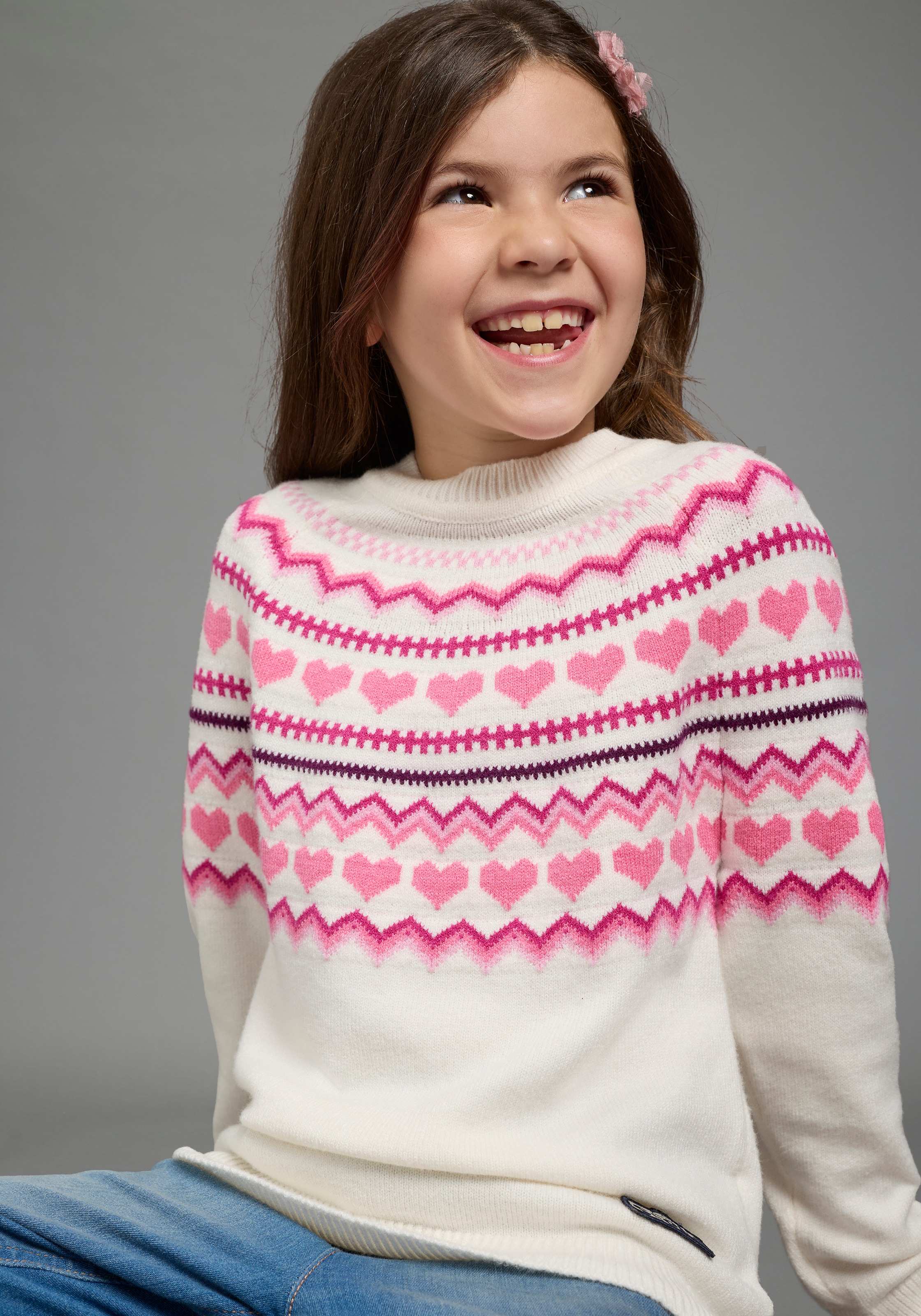 Scout Strickpullover »Jaccquard Pullover - Herzendesign - NEU von SCOUT« Langarm, elastisches Strickmaterial