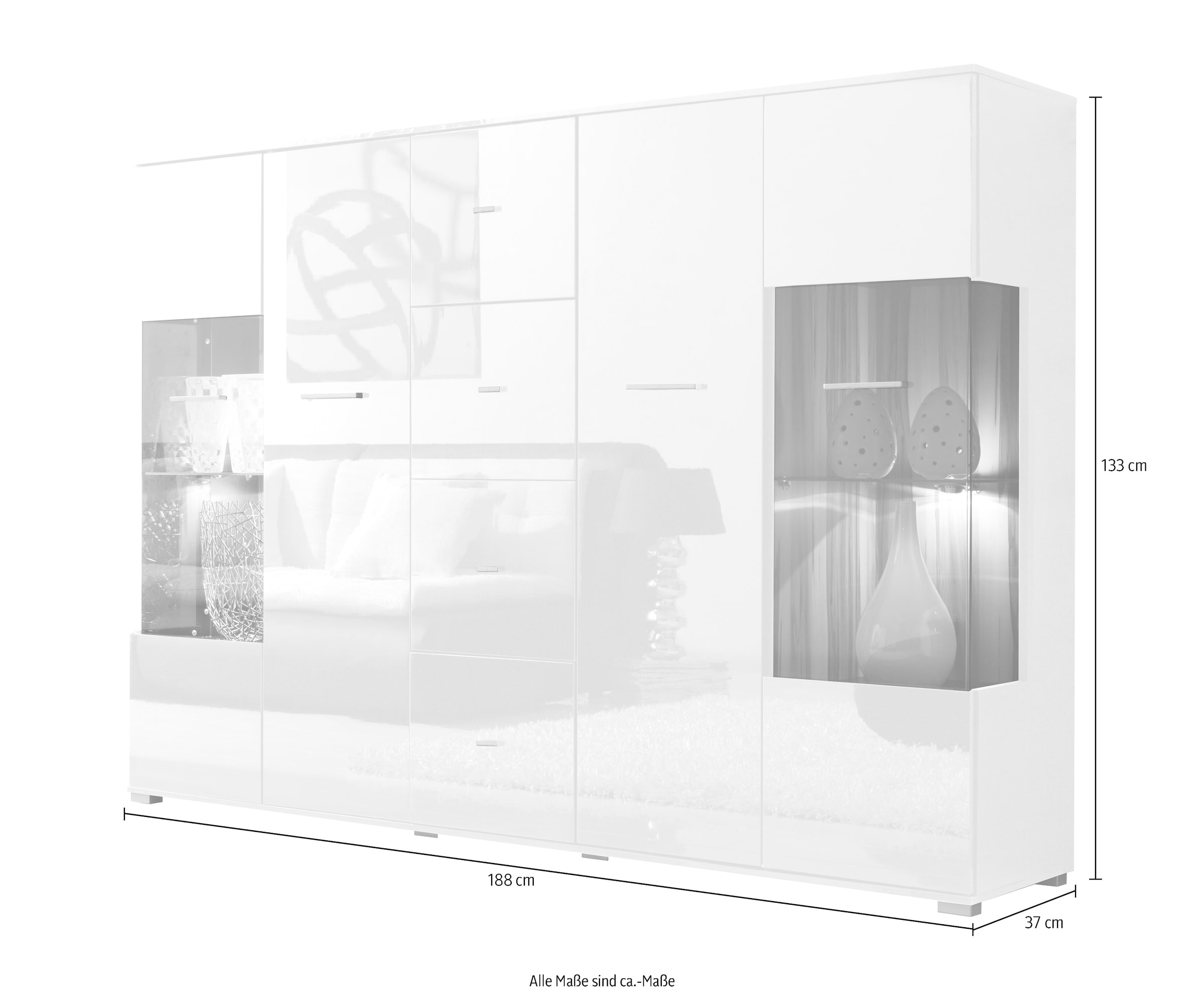 Höltkemeyer Highboard »STYLE«, Breite 188 cm, ohne Beleuchtung
