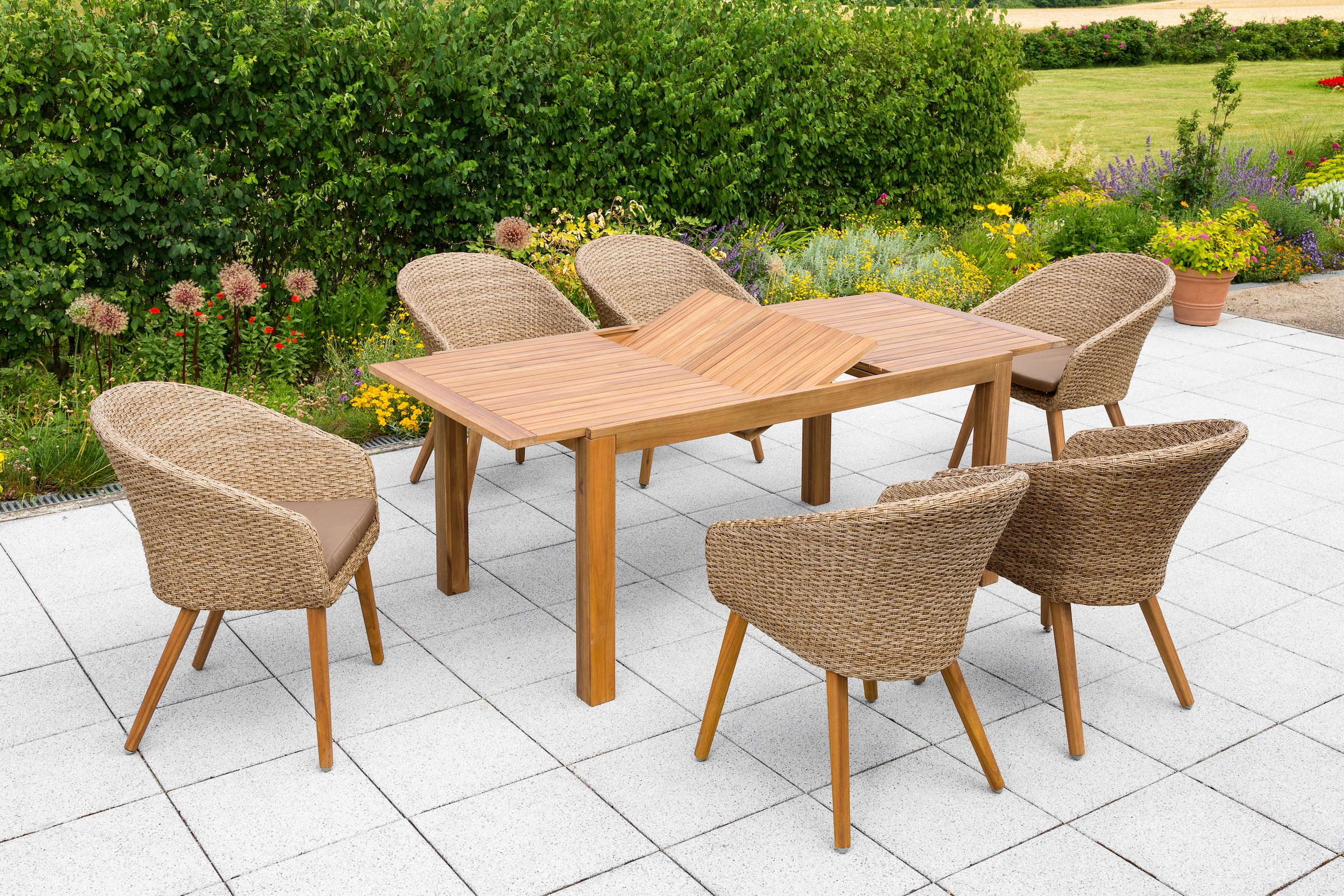 MERXX Garten-Essgruppe »Arrone«, (7 tlg.), 6 Stühle und Tisch, mit Sitzpolstern