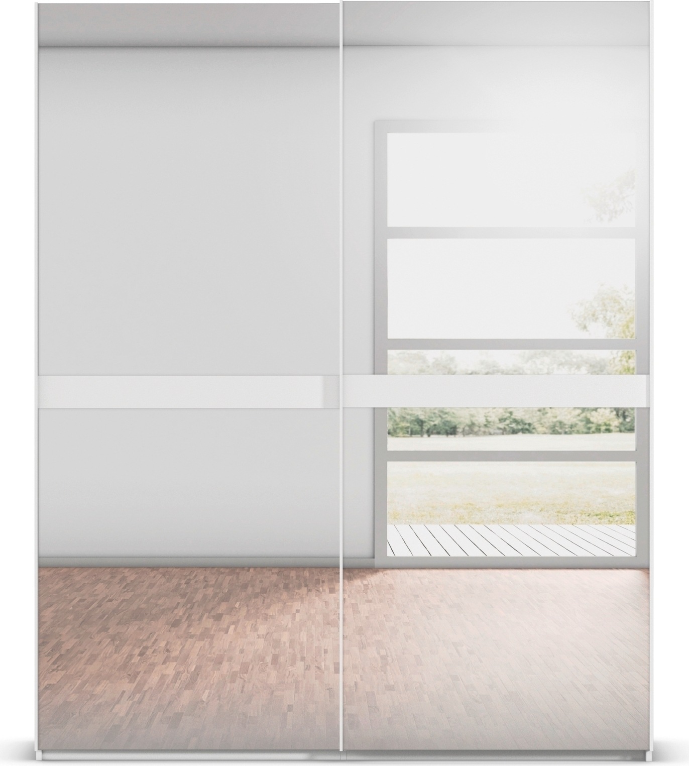 rauch Schwebetürenschrank »Kleiderschrank Schrank Garderobe Schlafzimmerschrank SCALE-LINE« edle Optik mit Bauchbinde in Korpusfarbe Spiegelfront MADE IN GERMANY