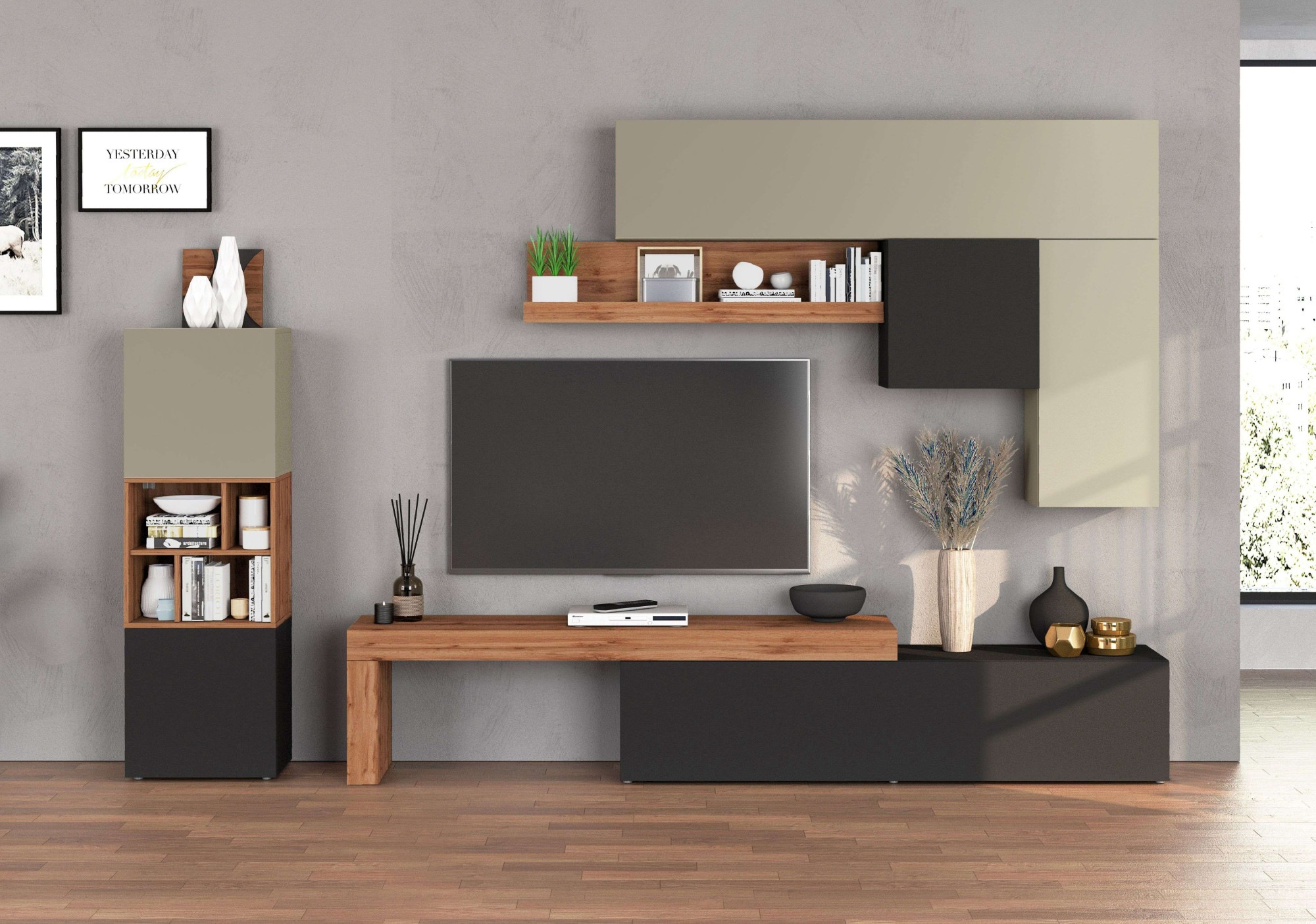 INOSIGN Wohnwand »Chronos Wohnwand, Medienwand, 8-er set«, (Set, 8 St.), ca. 320 cm mit Hängeschränke, Würfel, Regal, Lowboard, Made in Italy