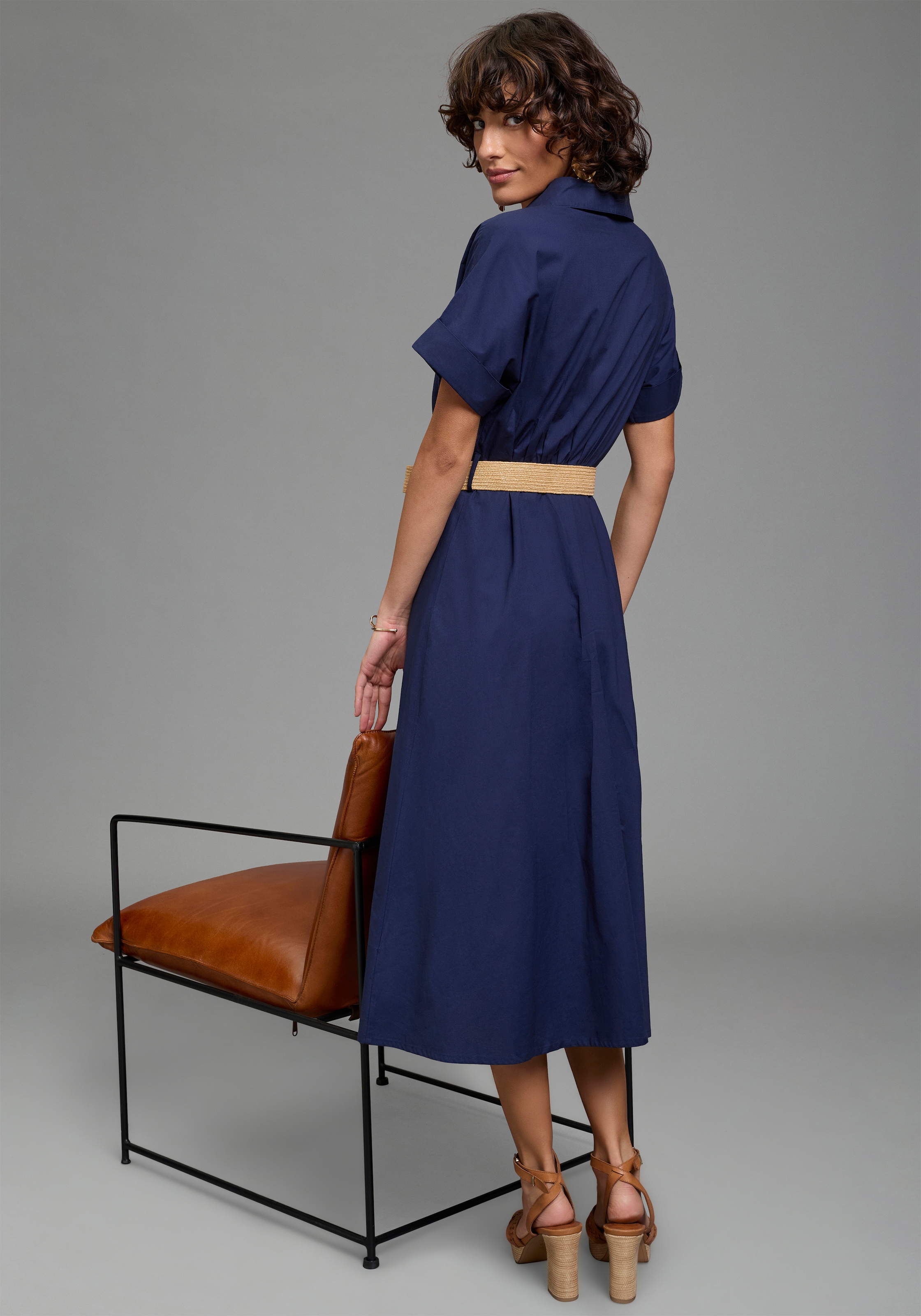 Laura Scott Hemdblusenkleid wadenlang, feminin, für vielseitige Anlässe, aus Baumwolle