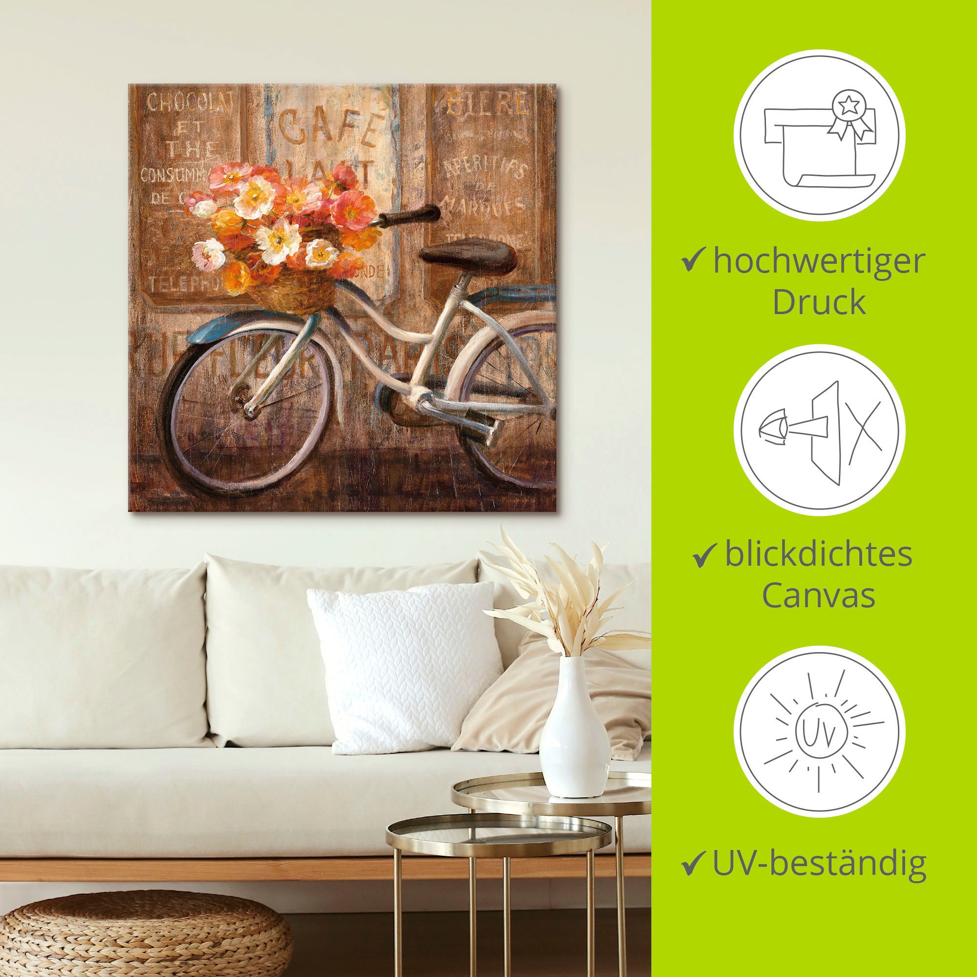 Artland Leinwandbild »Triff mich im Cafe II« Fahrräder 1 Stk. tlg. auf Holzrahmen gespannt