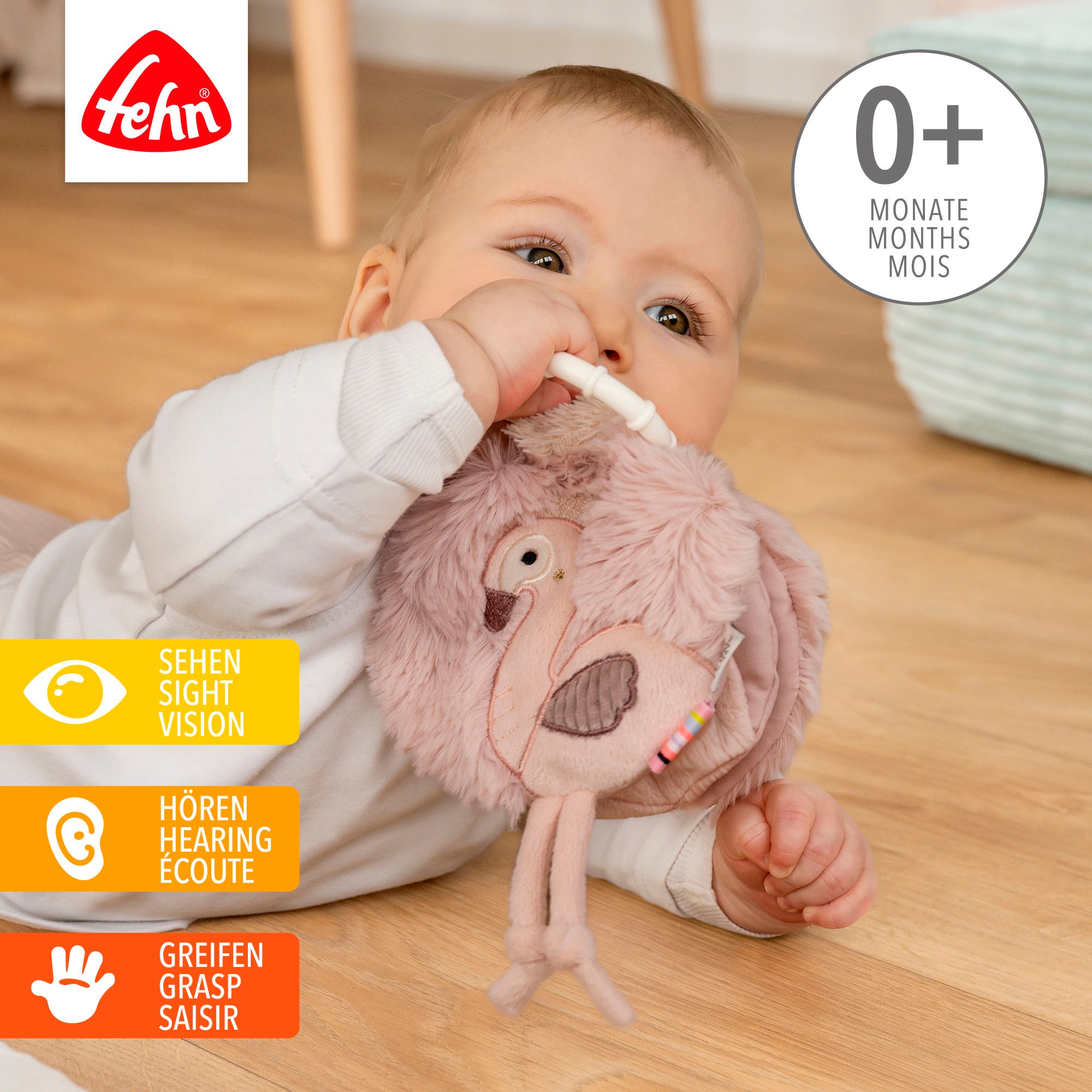Fehn Greifspielzeug »Lazy, Crazy & Pink, Stoffbuch Flamingo«