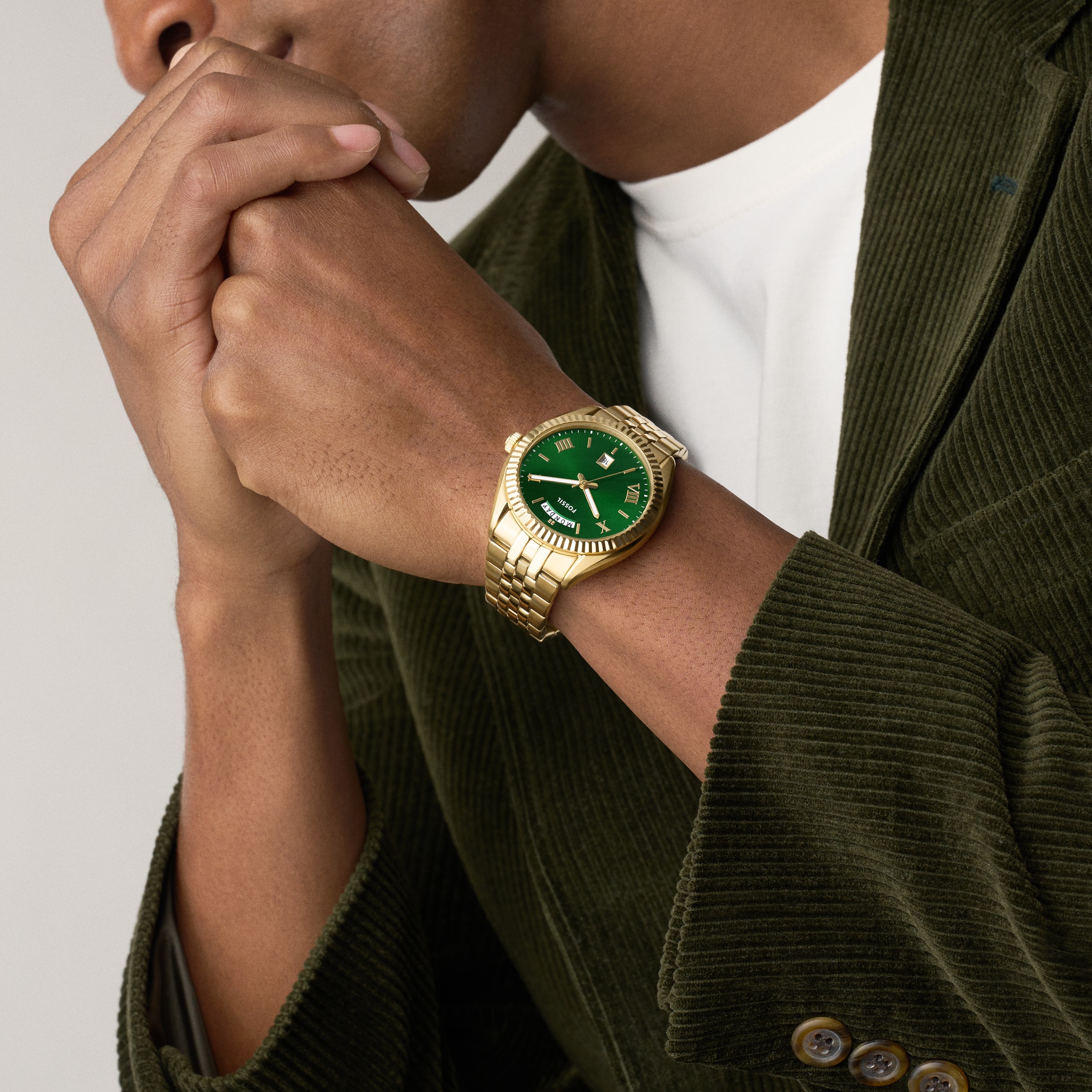 Fossil Quarzuhr »CAMPBELL« Armbanduhr, Herrenuhr, Edelstahlarmband, analog, Tag, Wochentag