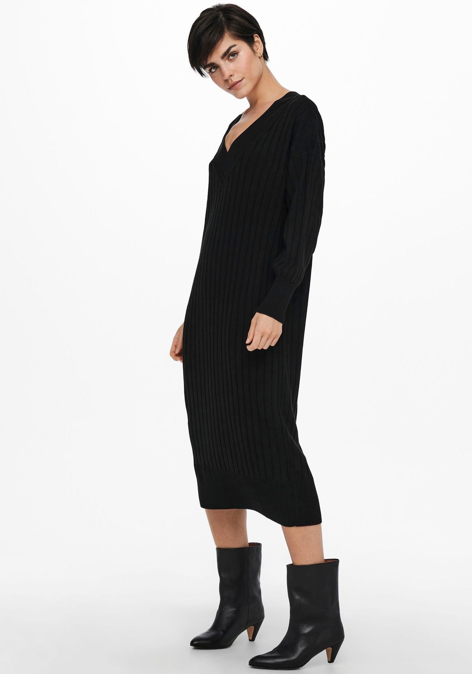 ONLY Strickkleid »ONLNEW TESSA L/S MIDI V DRESS«, mit tiefem V-Ausschnitt mit breiter Blende