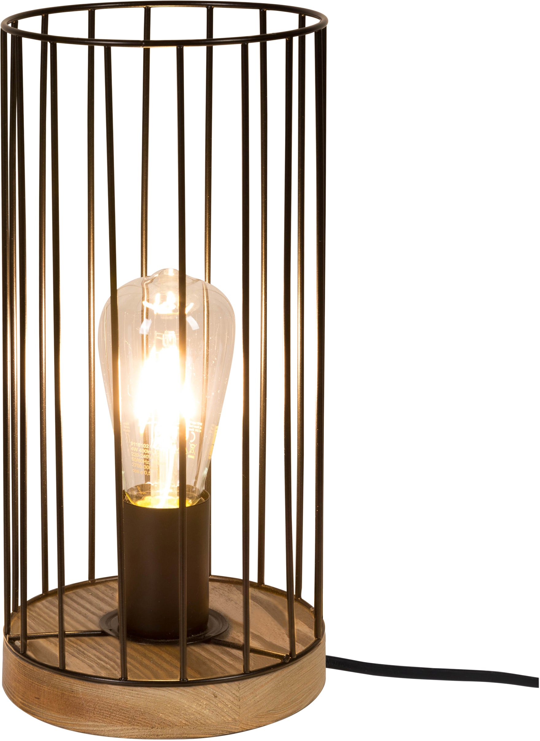 BRITOP LIGHTING Tischleuchte »Swan«, 1 flammig, Leuchtmittel E27 | ohne Leuchtmittel-Leuchtmittel wechselbar, Dekorative Leuchte aus Eichenholz, FSC® Zertifiziert, mit Drahtschirm