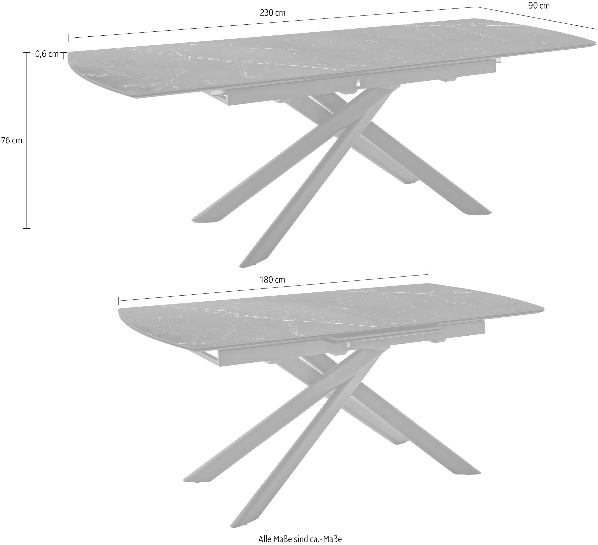 MCA furniture Esstisch »VANINO Auszugtisch 180-230 cm marmoriert«, (1 St.), Keramik,Edelstahl,Synchronauszug,ausziehbar,8-10 Personen