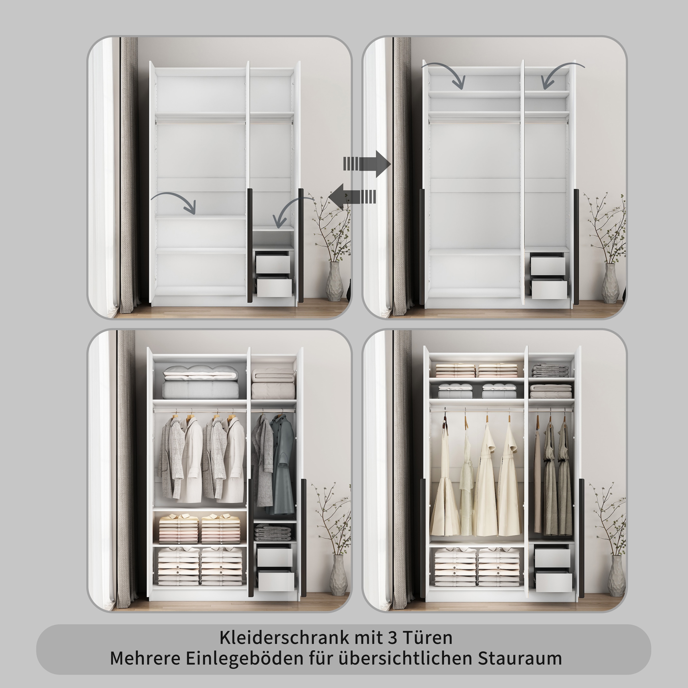 OTTO home Kleiderschrank »Annor Schlafzimmerschrank Breite 122cm hochglanz Schrank Garderobe« Drehtürenschrank mit perfekter Innenausstattung - elegante Türgriffe