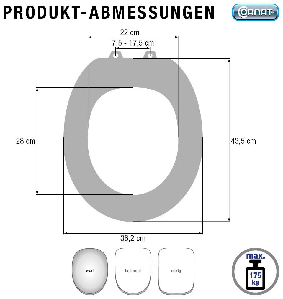 CORNAT WC-Sitz »Flaches Design - Pflegeleichter Duroplast - Quick up«, Clean Funktion - Absenkautomatik - Montage von oben / Toilettensitz