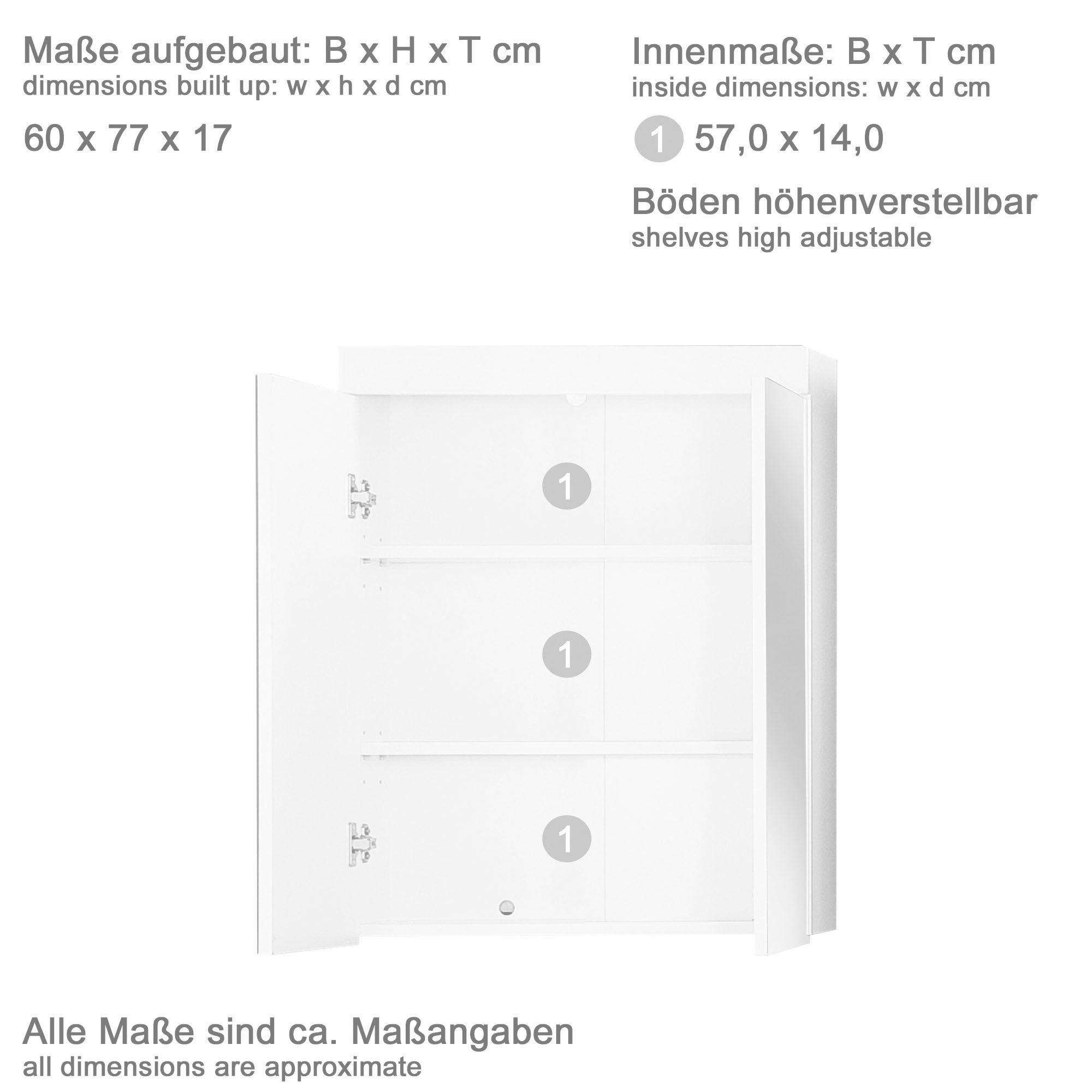 INOSIGN Spiegelschrank »Avena«, Badezimmerschrank wahlweise mit LED-Beleuchtung - (B/T/H) 60/17/77 cm