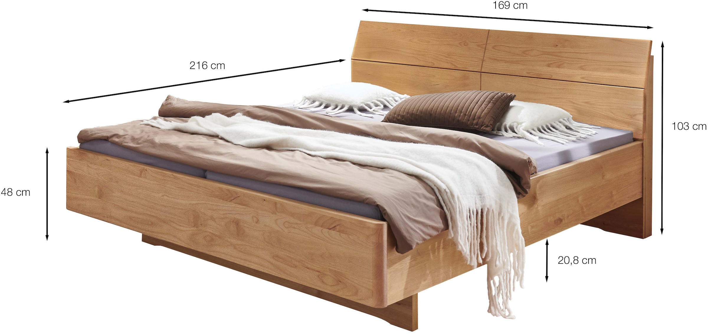 WIEMANN Holzbett »Cardiff, Bettgestell, Bettrahmen, teilmassiv Erle«, (Belastbarkeit 110/220 Kg, 4-fache höhenverstellbar, MADE IN GERMANY), Kopf- und Fußteil aus Massivholz in Erle, verschiedene Größen
