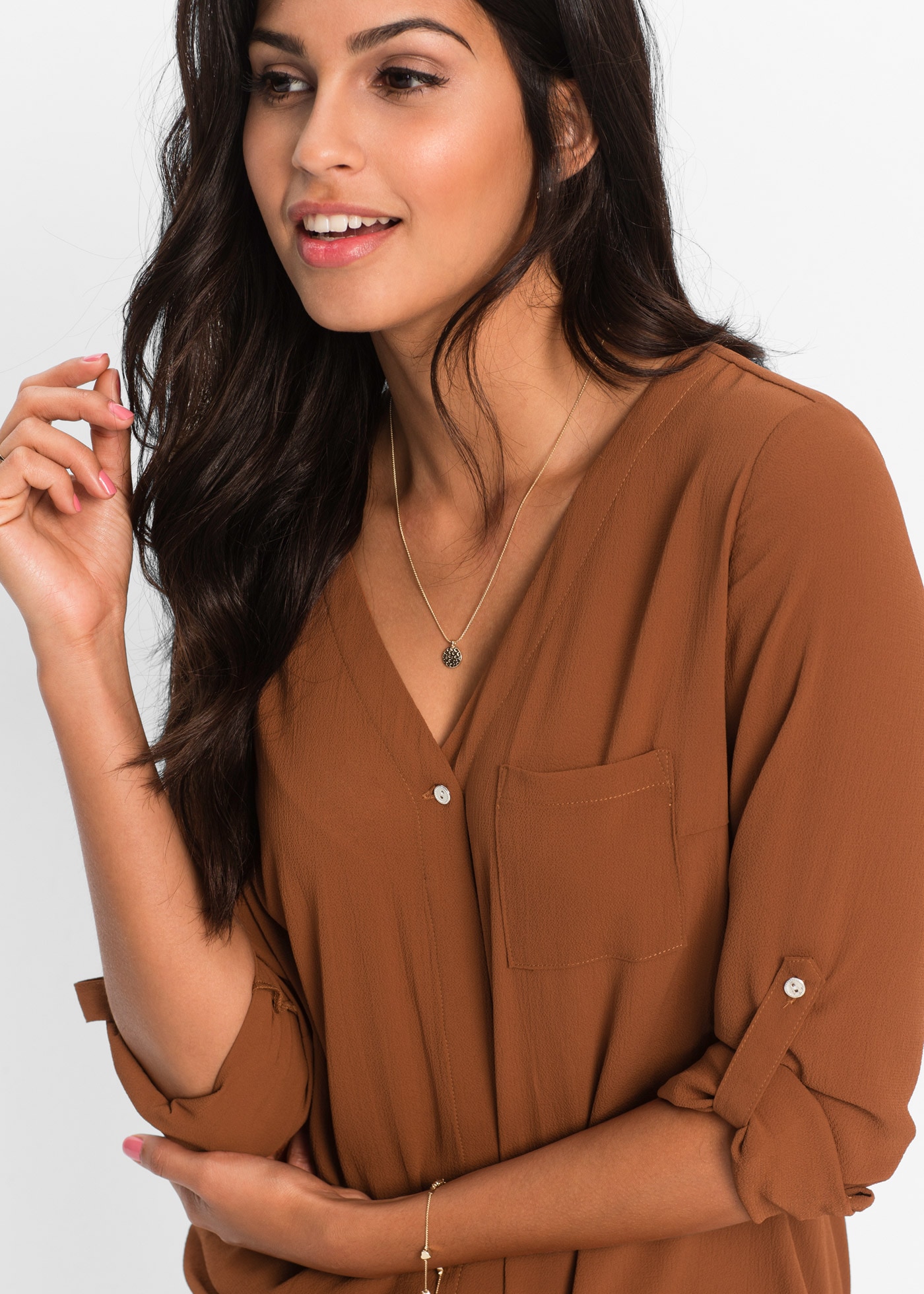 bonprix Longbluse »Longbluse« bequeme Passform, verdeckte Knopfleiste, unifarben, mit Brusttasche