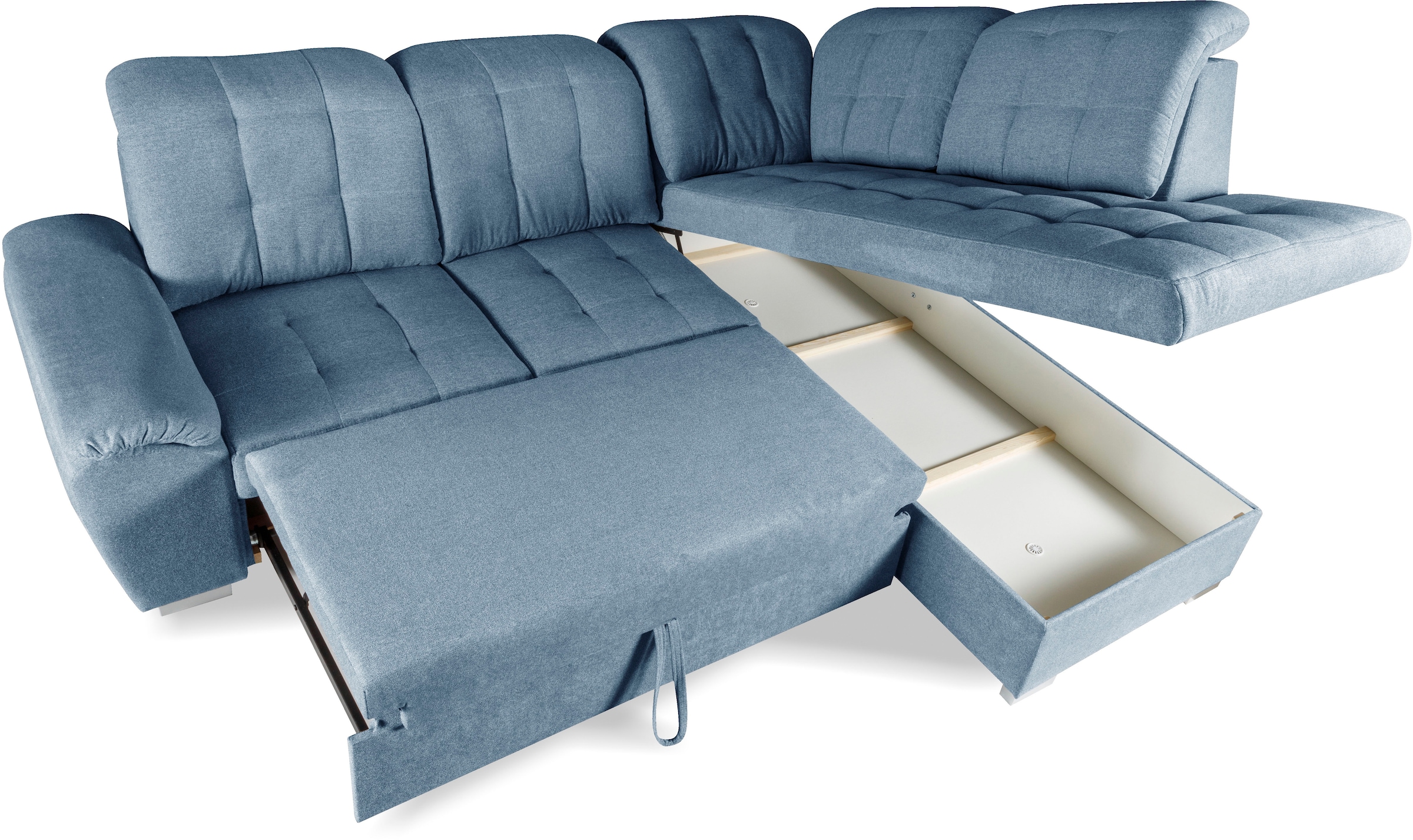 WERK2 Ecksofa »Brindisi, Multifunktion, bequem & komfortabel, Breite 263cm, L-Form« mit verstellbaren Kopfteilen, Bettfunktion & Bettkasten