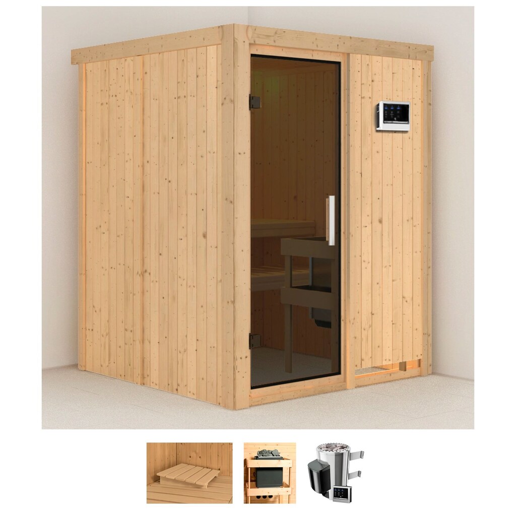 Karibu Sauna »Milaja«, (Set), 3,6-kW-Plug & Play Ofen mit externer Steuerung