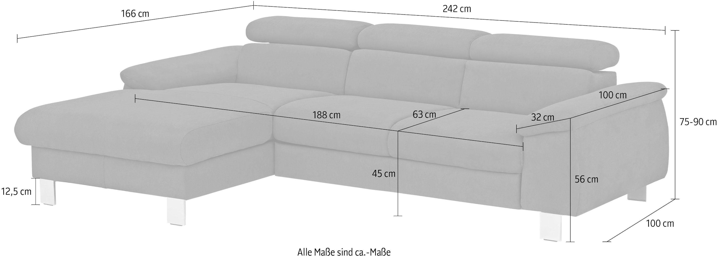 COTTA Polstergarnitur »Komaris L-Form, B: 242 bzw. 100 cm (Set: Ecksofa & Hocker)« Set,  mit Kopfteilverstellung, optional Bettfunktion, Bettkasten & Licht