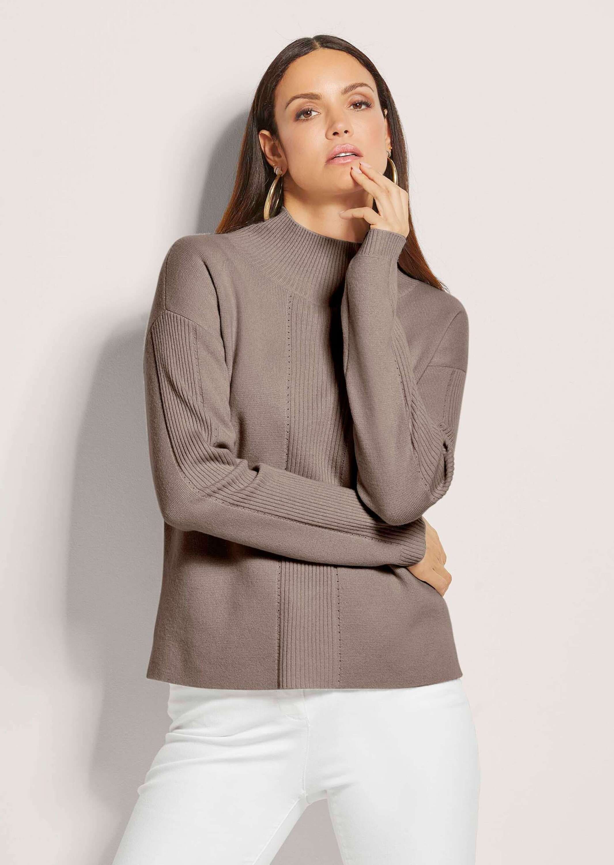 MADELEINE Longpullover »Strickpullover Kaschmir-Pullover mit Pointelle-Muster« Mit Ripp-und Ajourstrick