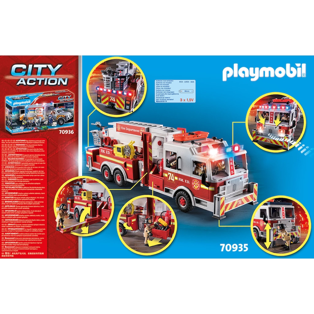 Playmobil® Konstruktions-Spielset »Feuerwehr-Fahrzeug: US Tower Ladder (70935), City Action«, (113 St.)