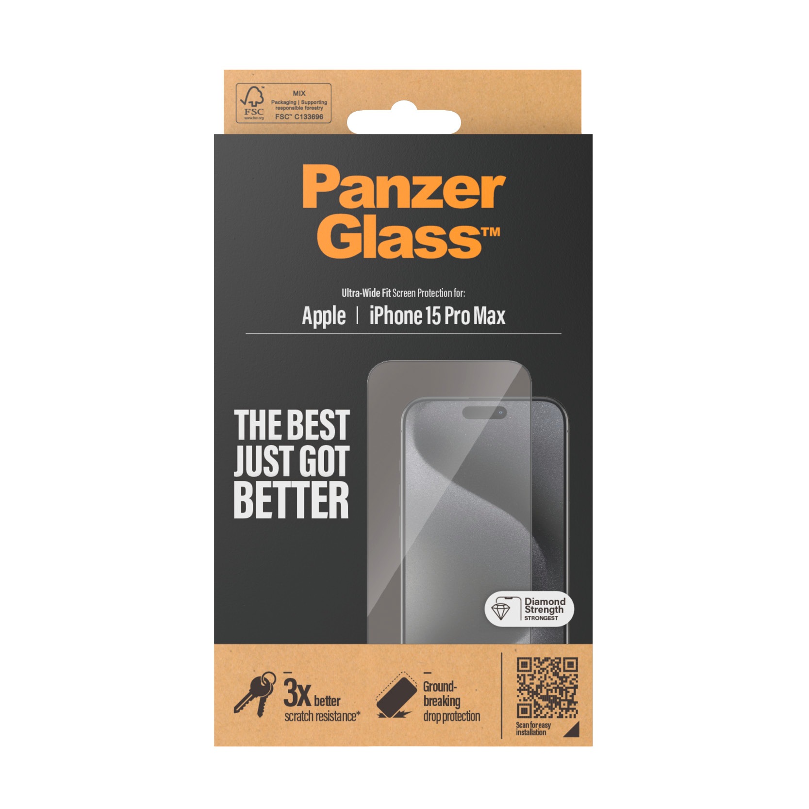 PanzerGlass Displayschutzglas »Ultra-Wide Fit Screen Protector für iPhone 15 Pro Max«, für Apple iPhone 15 Pro Max, Displayschutzfolie, Schutzfolie, Bildschirmschutz, kratz- & stoßfest