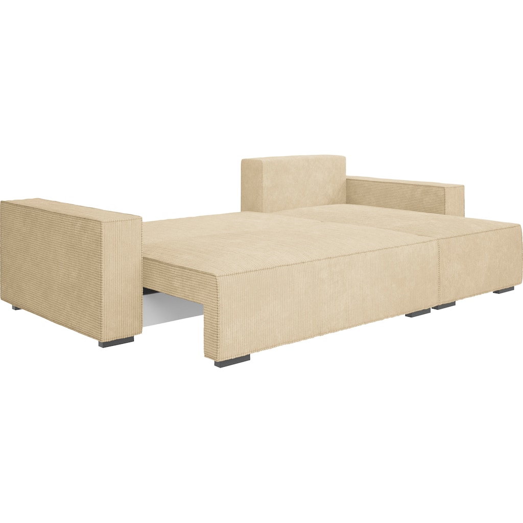 INOSIGN Ecksofa »Wylie«, Cord, Recamiere beidseitig montierbar, mit Bettfunktion und Bettkasten