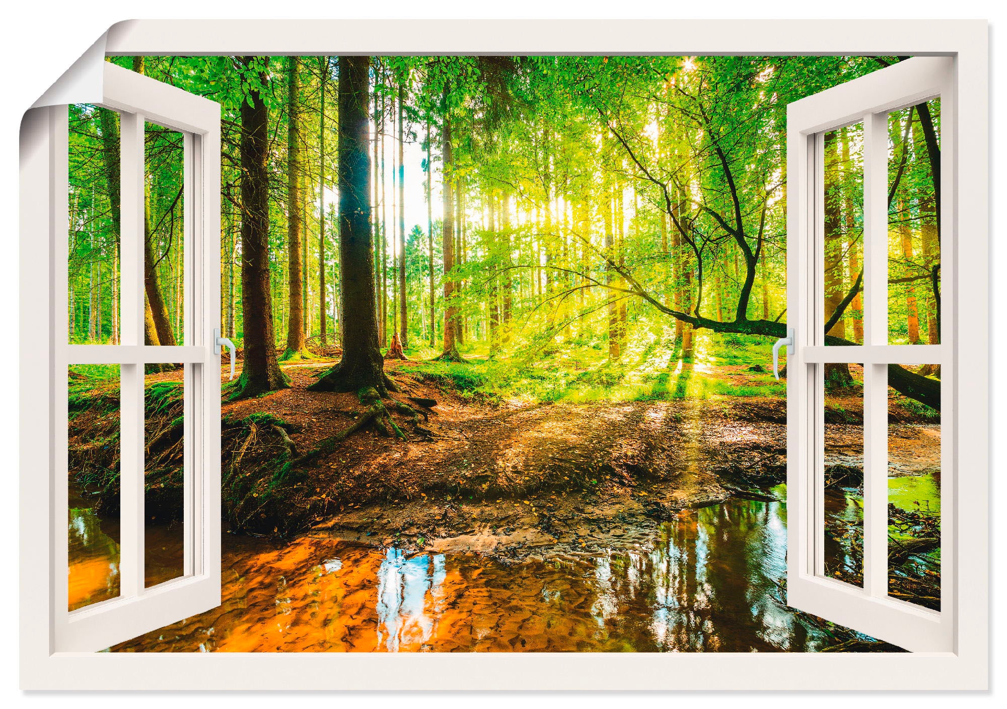 Artland Wandbild »Fensterblick - Wald Rechnung oder versch. in Bach«, (1 St.), Größen kaufen Wald, Wandaufkleber als Leinwandbild, auf mit Poster
