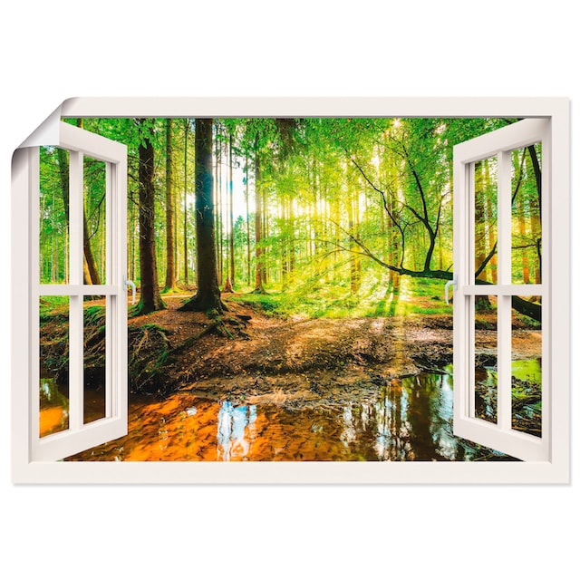 Artland Wandbild »Fensterblick - Wald mit Bach«, Wald, (1 St.), als  Leinwandbild, Wandaufkleber oder Poster in versch. Größen auf Rechnung  kaufen