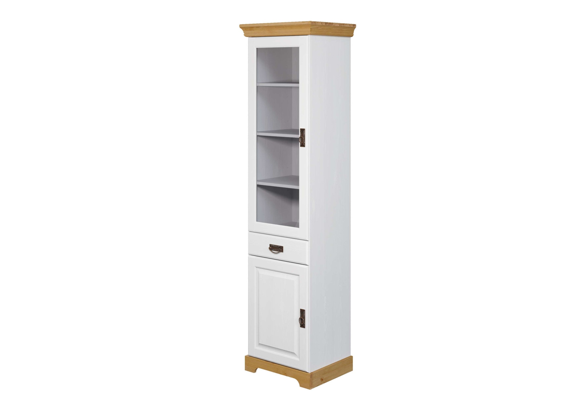 OTTO home, Vitrine »Rügen« zertifiziertes Massivholz, Höhe 192 cm, im Landhausstil, weiß/honig, Massivholz, weiß - B/H/T: 52 cm x 192 cm x 40 cm