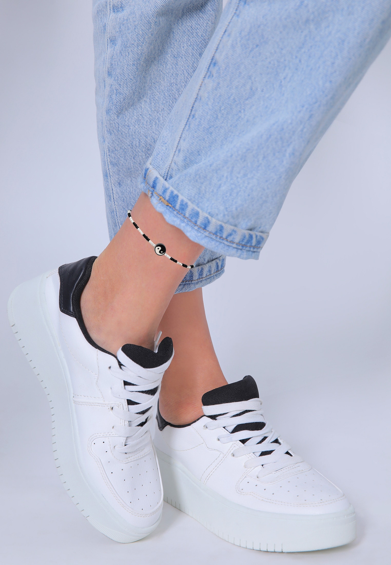 Elli Fußkette »Fußschmuck Yin Yang Glasperlen synth. Perlen 925 Silber«