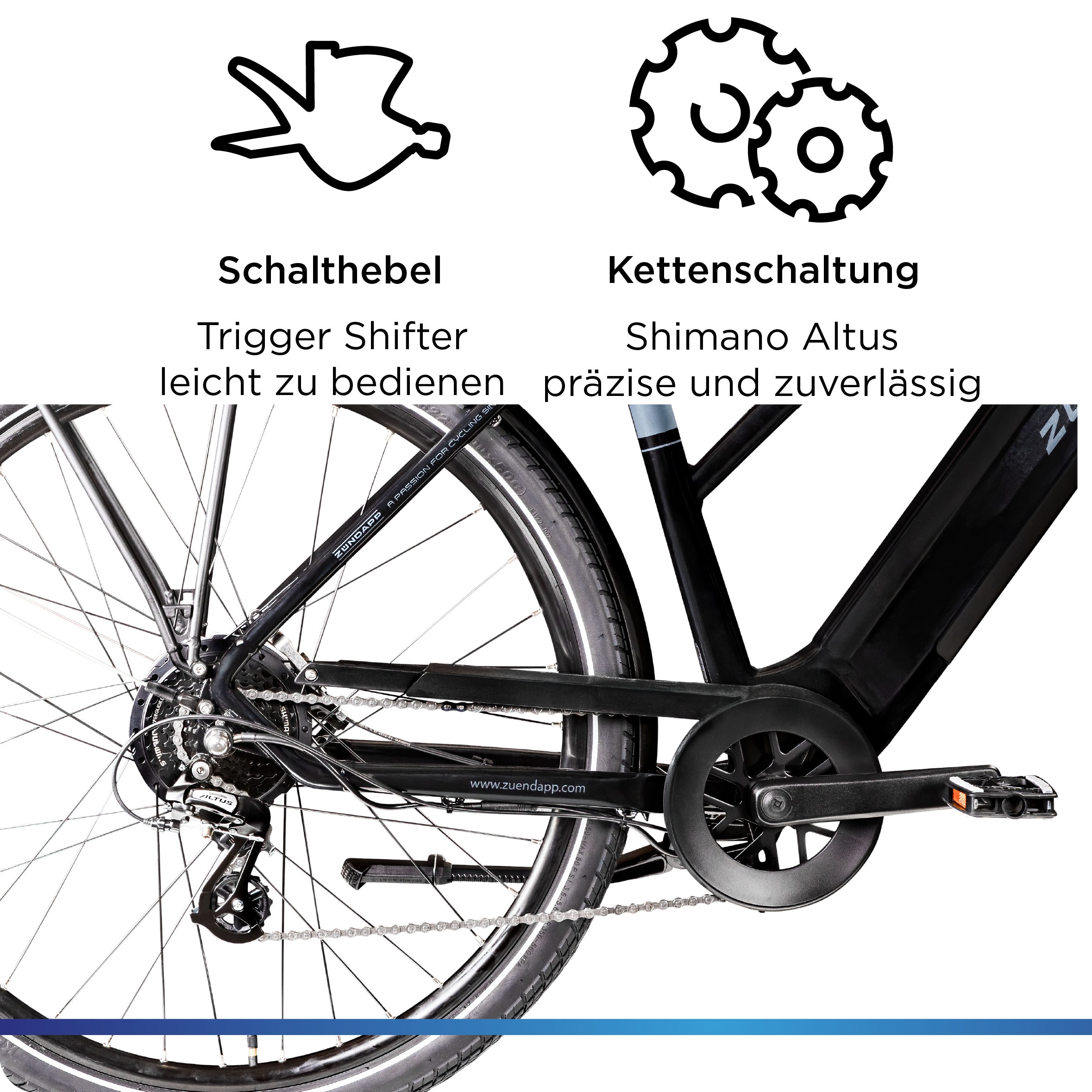 Zündapp »Z810« 24 Gang Shimano Altus RD-M310 Schaltwerk Kettenschaltung Heckmotor 250 W Pedelec, Elektrofahrrad für Damen