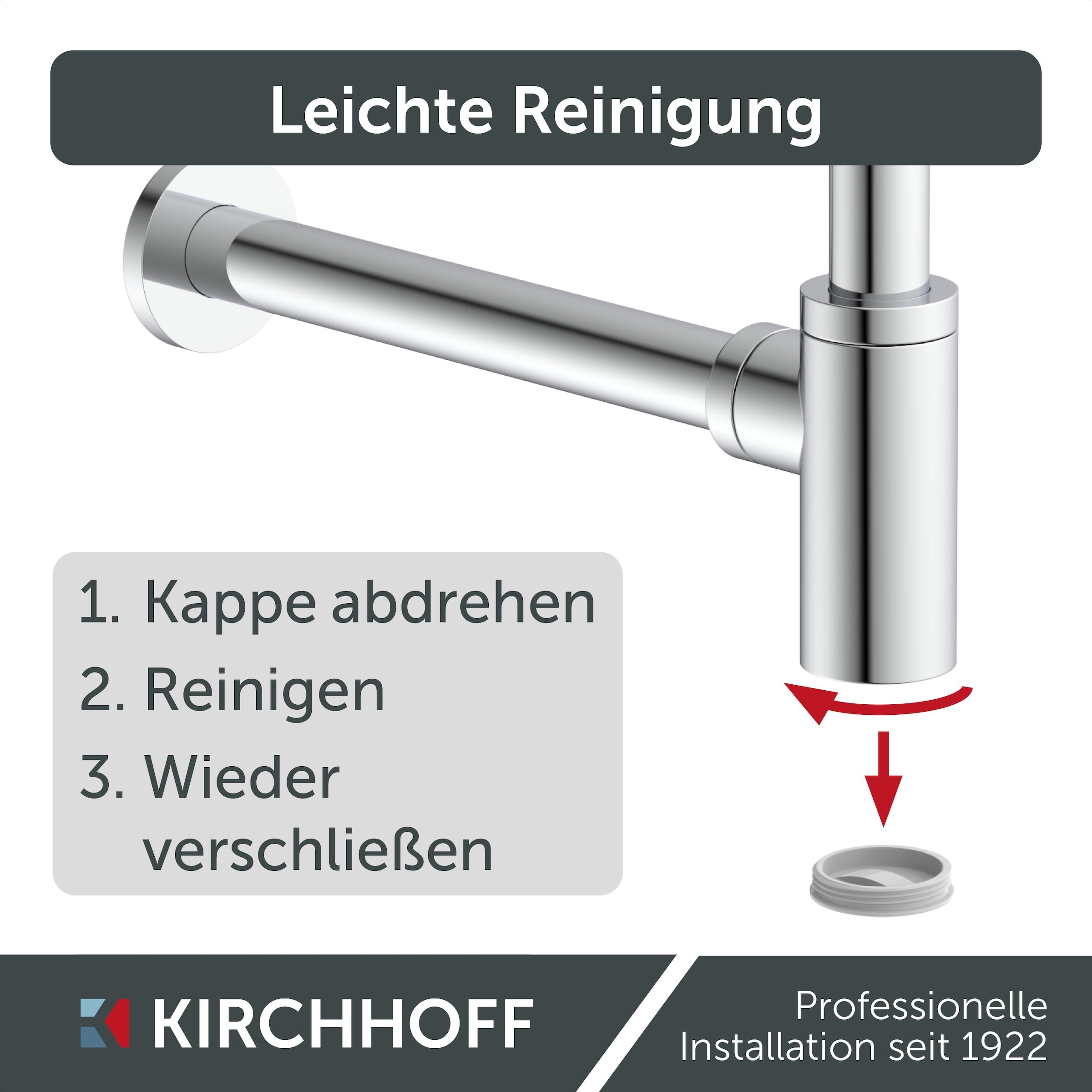Kirchhoff Siphon »Design Flaschensiphon inkl. Reinigungsöffnung«, Röhrengeruchsverschluss für Waschbecken/Waschtische