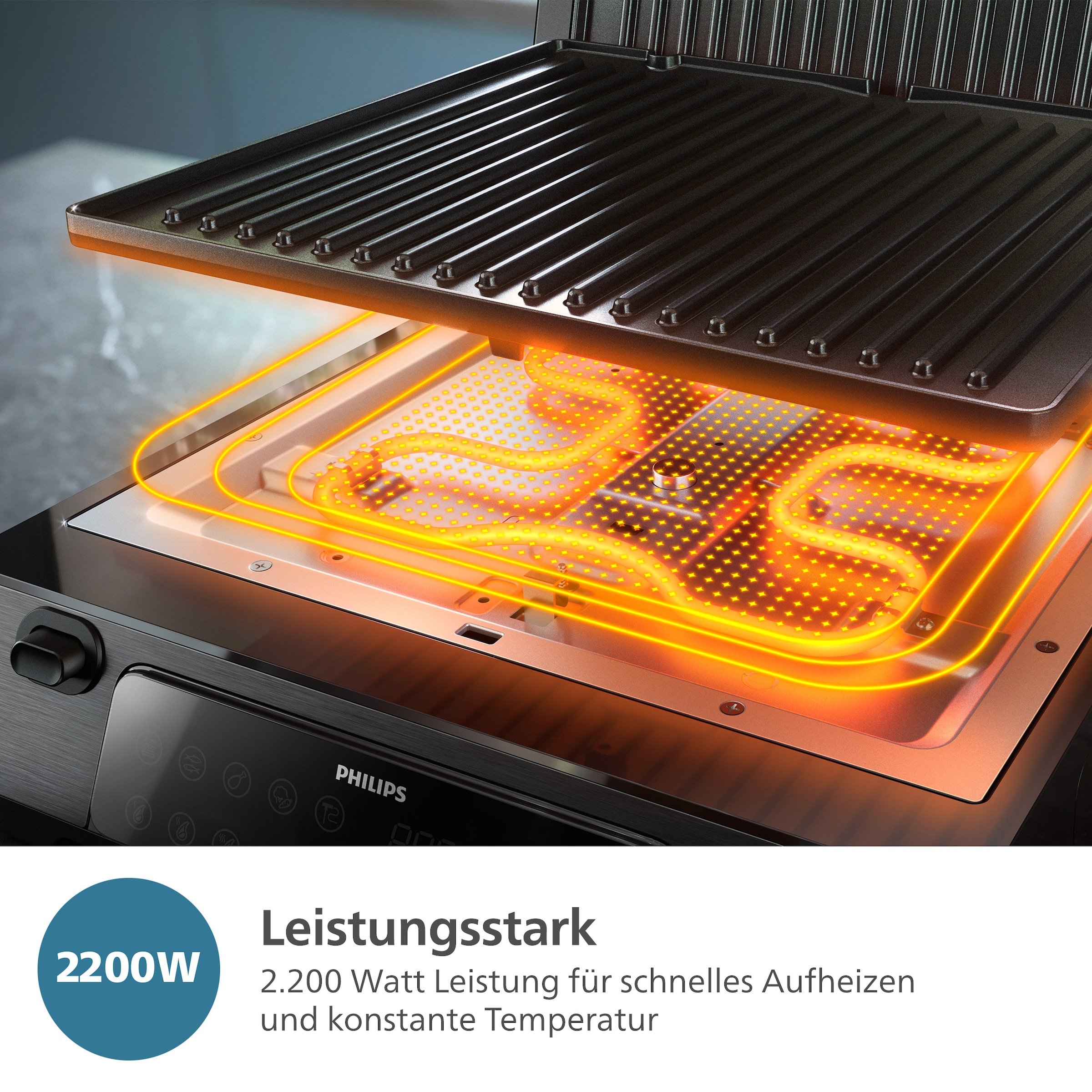 Philips Kontaktgrill »7000 Series HD6307/70 mit digitaler Temperatureinstellung«, 2200 W, 8 voreingestellten Funktionen, und verstellbaren, abnehmbaren Platten