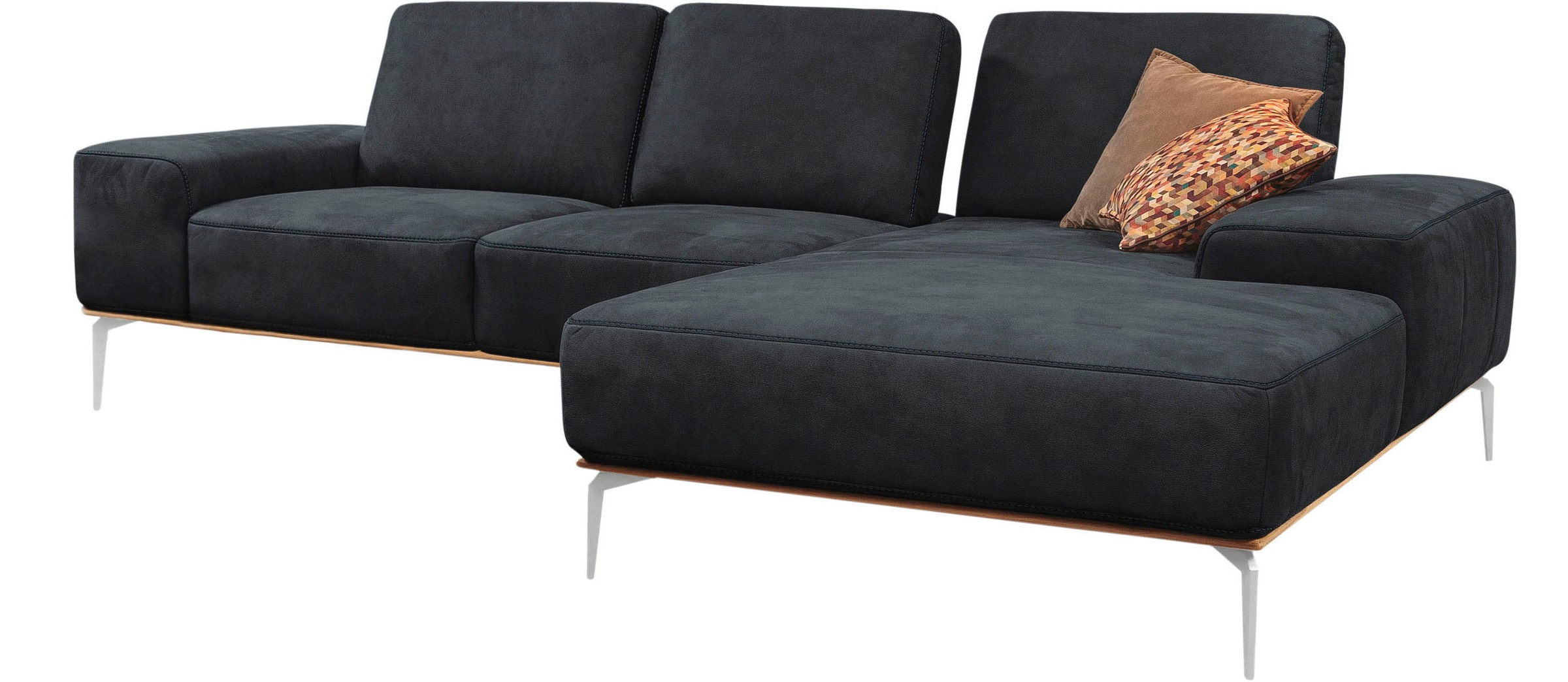 W.SCHILLIG Ecksofa »run, Designsofa mit tollem Sitzkomfort, L-Form«, mit elegantem Holzsockel, Füße in Chrom glänzend, Breite 279 cm