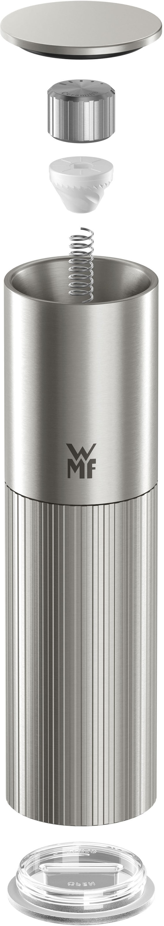 WMF Gewürzmühle »Signature Pro, aus Edelstahl« Keramikmahlwerk, einstellbarer Mahlgrad, magnetischer Deckel