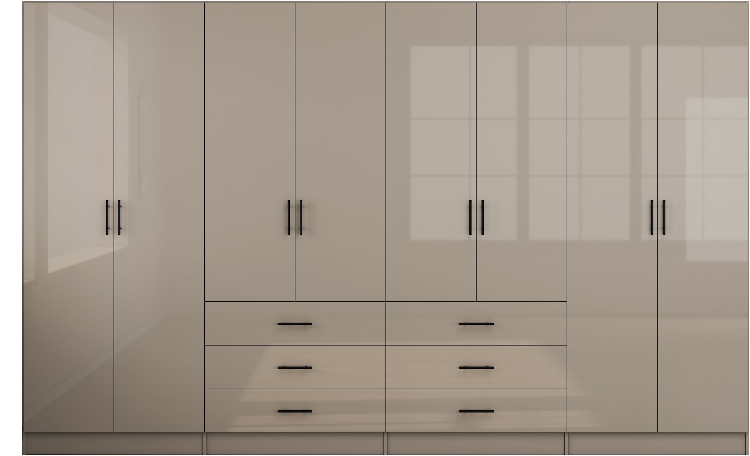 OTTO home Kleiderschrank »Trento Schlafzimmerschrank Garderobe hochglanz« Schrank mit 8 Türen und 6 Schubladen, hochglänzende Fronten