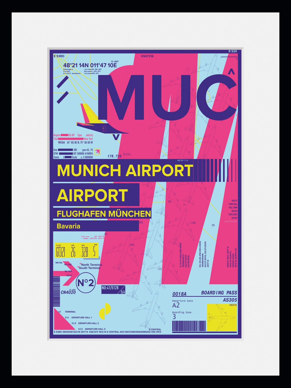 queence Bild »MUC AIRPORT«, Flugzeuge-Magazincover-Mode-Fashion-M-Gebäude, (1 St.), HD Premium Poster-Druck inkl. Holzrahmen