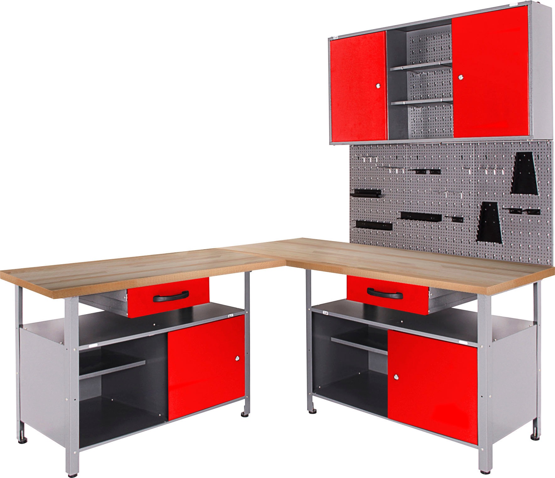 ONDIS24 Werkstatt-Set, (4 tlg.), mit 2 Werkbänken, Werkzeugschrank &  Lochwand online kaufen | mit 3 Jahren XXL Garantie