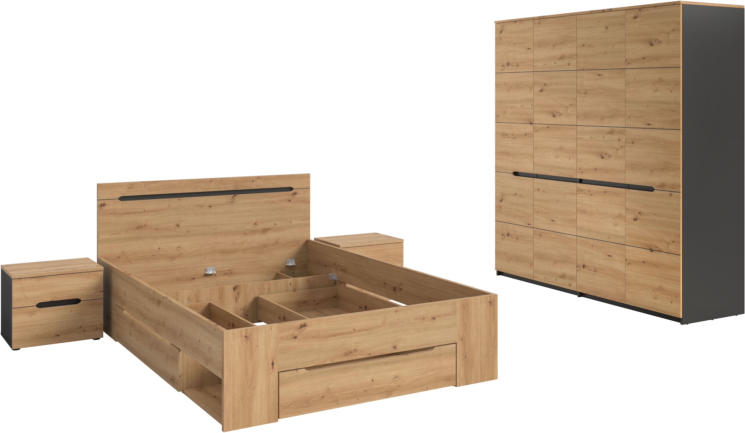 Home affaire Schlafzimmer-Set »REHAT, 4-teilig, best. aus: Bett, Kleiderschrank & 2x Nachtkommode« TOPSELLER!, für Matratzengröße 140x200 cm, viel Stauraum, 