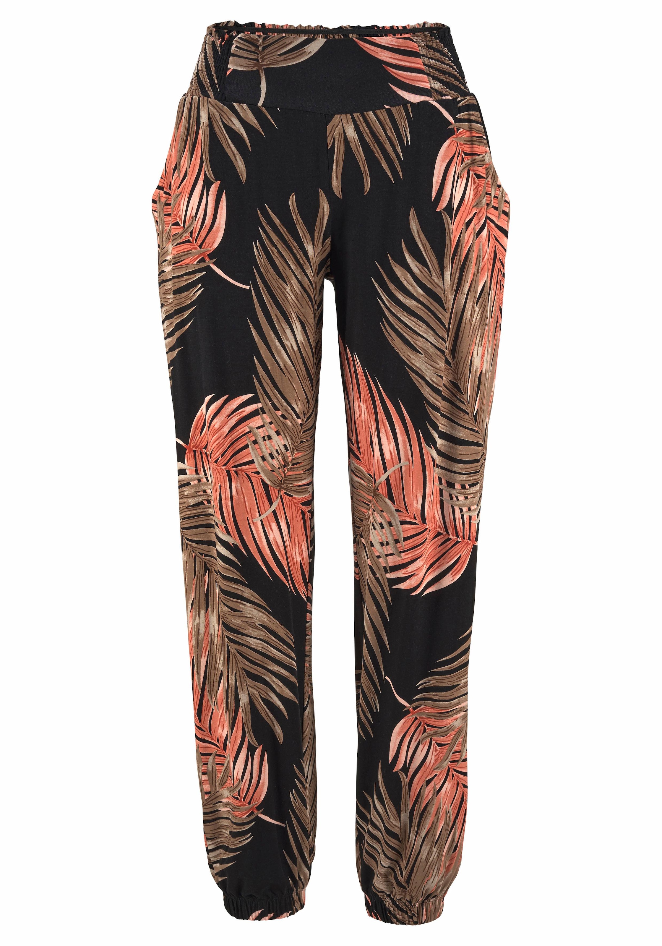 LASCANA Strandhose, mit Palmenblätterdruck und Taschen, leichte und elastische Jerseyhose