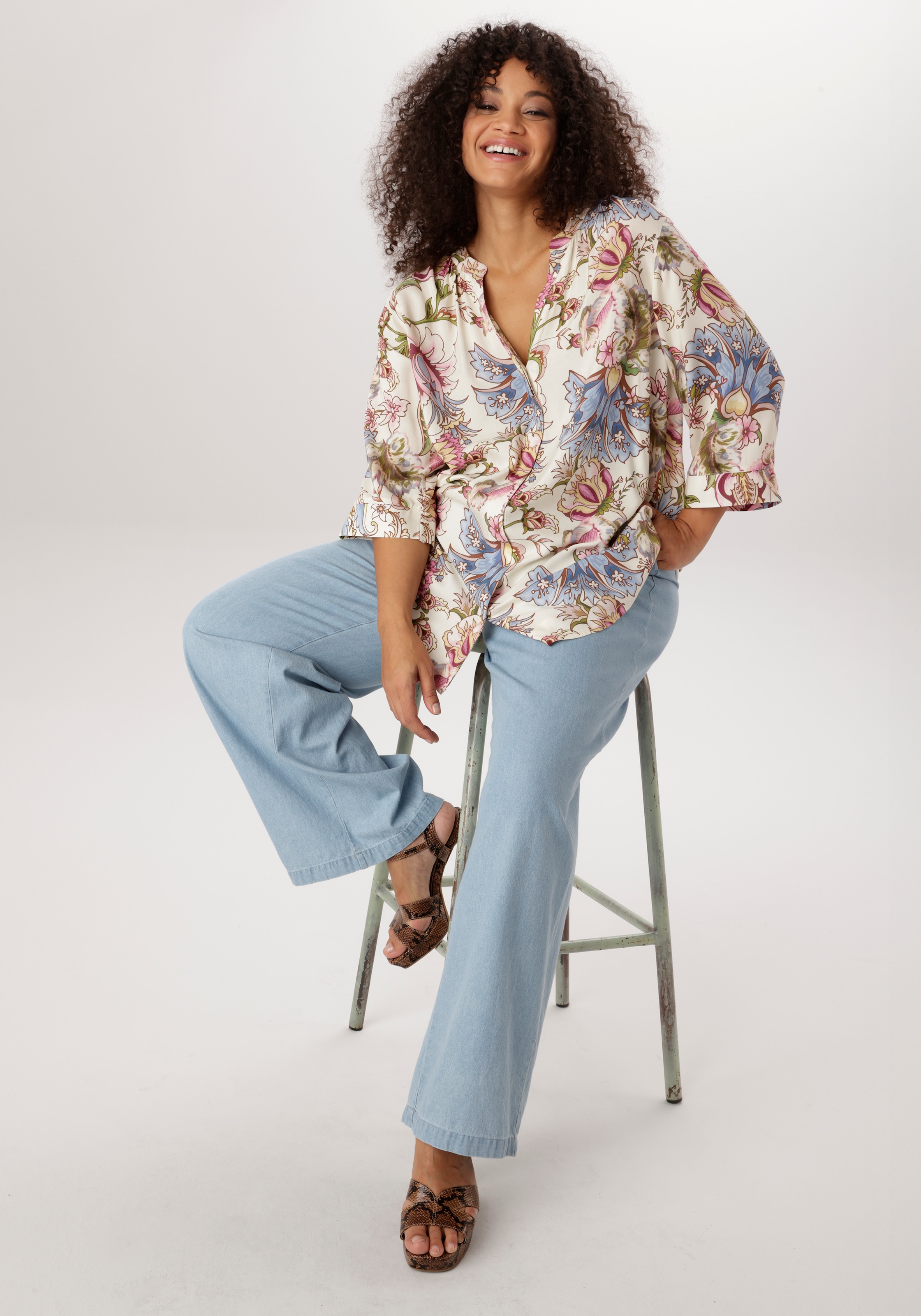 Aniston PLUS Longbluse mit Blumen bedruckt - jedes Teil ein Unikat - NEUE KOLLEKTION