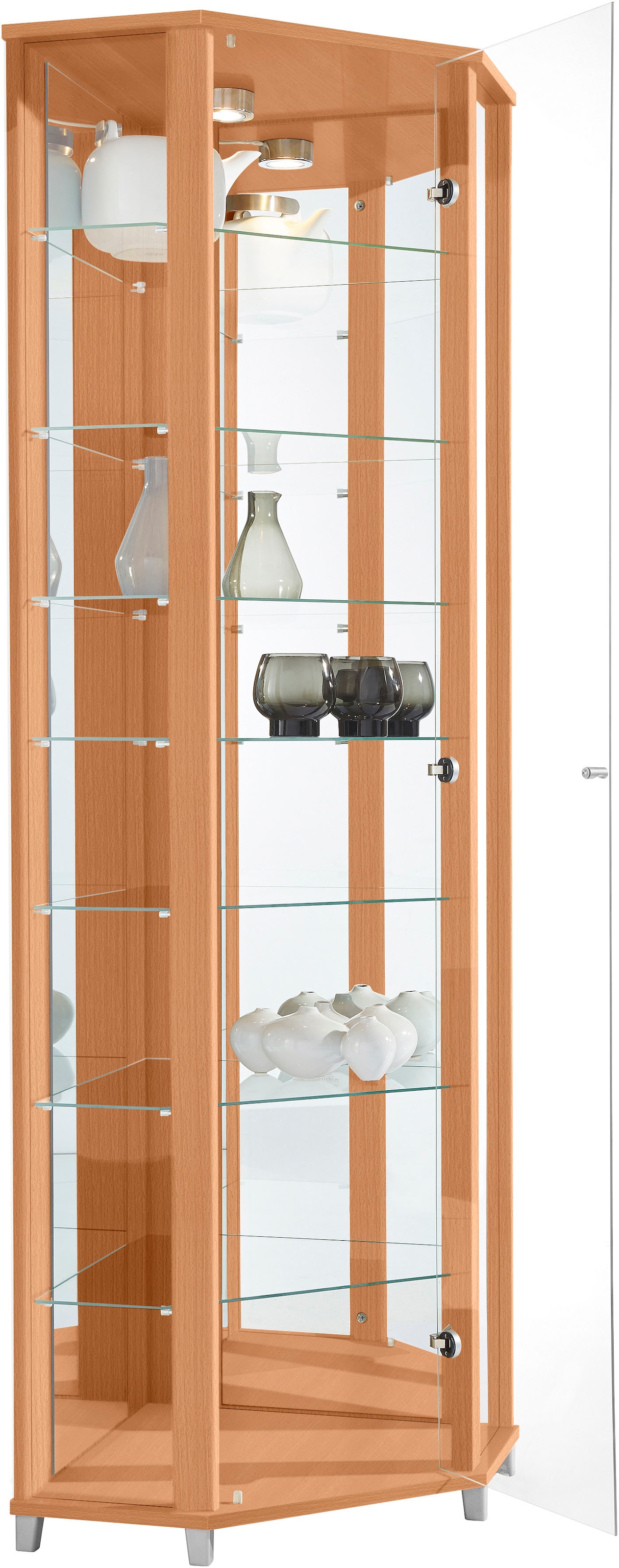 fif möbel Eckvitrine »TRIO Höhe ca. 172 cm, ink. Beleuchtung«, Eckvitrine/Glasvitrine 1x Glastür, perfekt für Sammler, Sammlervitrine