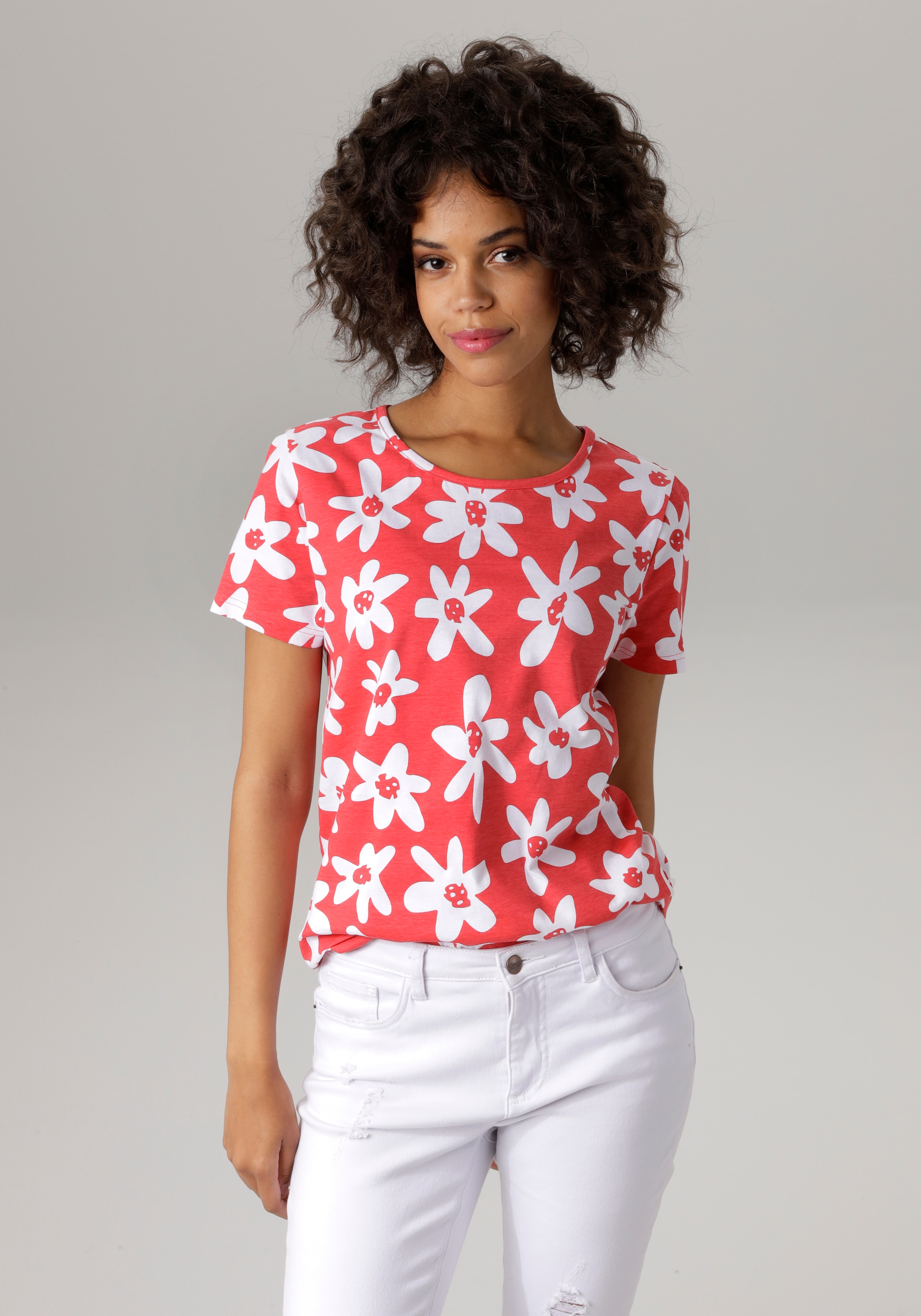 T-Shirt, ♕ bedruckt Blüten allover Aniston CASUAL bei bunten mit