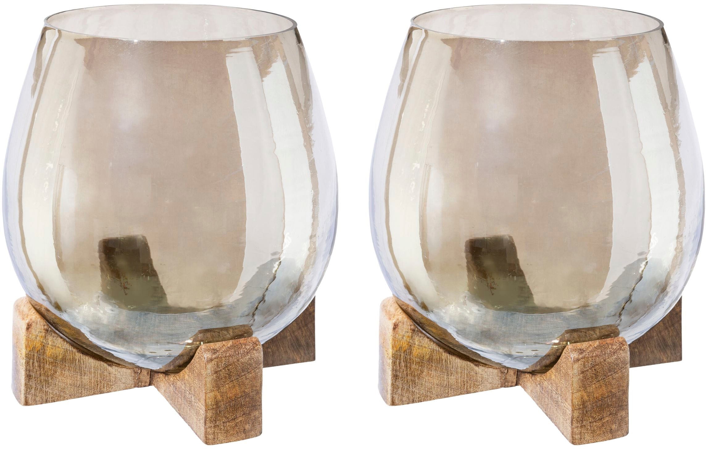 Creativ home Windlicht »Teelichthalter«, (Set, 2 St.), aus Glas und Holz, Höhe  ca. 17 cm online kaufen | mit 3 Jahren XXL Garantie