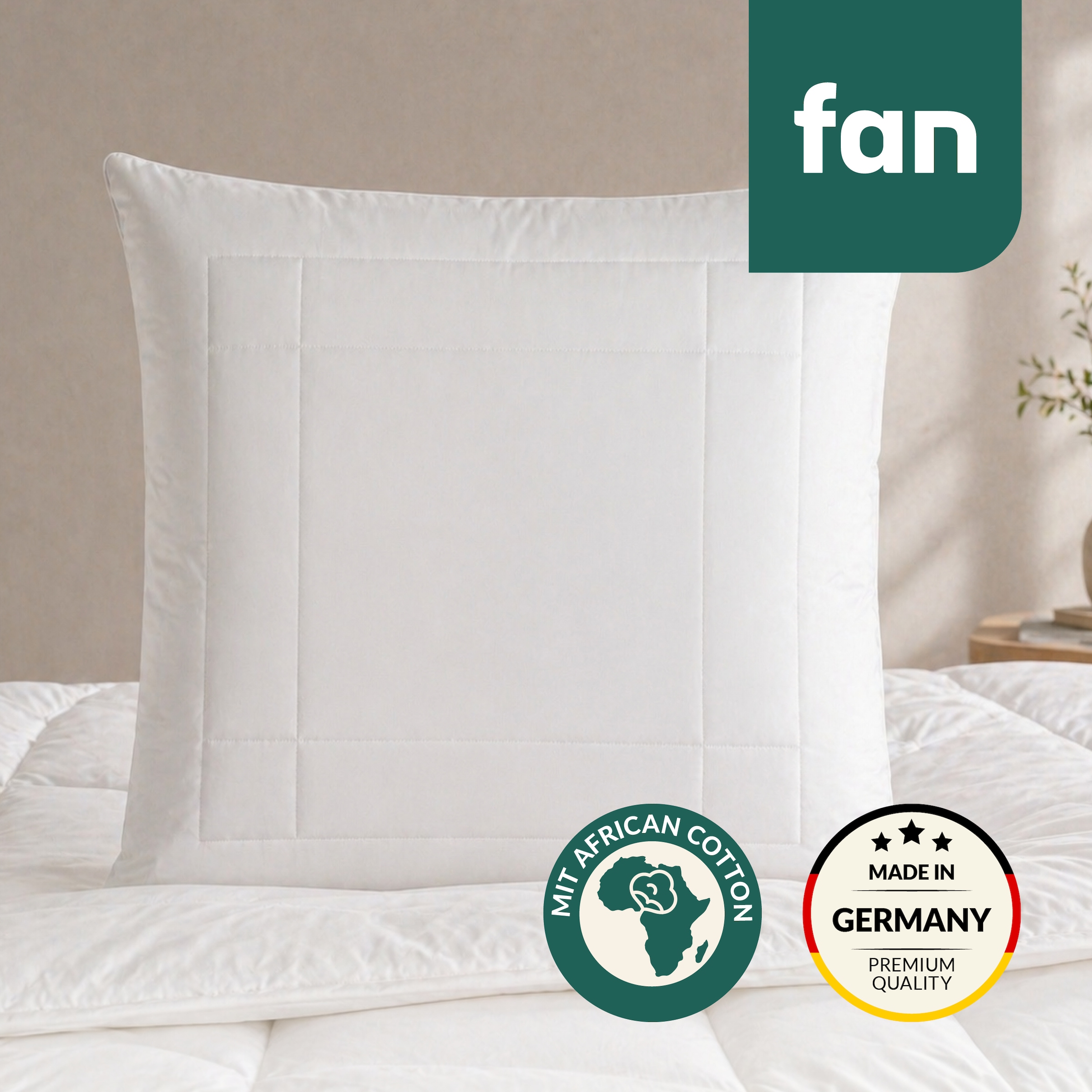 fan Kopfkissen "African Cotton, 40x80 & 80x80 cm" Füllung: 60% Polyester / 40% Lyocell (Tencel) 1 Stk. tlg. Kopfkissen mit hochwertigem Baumwollbezug (KBA), Made in Germany