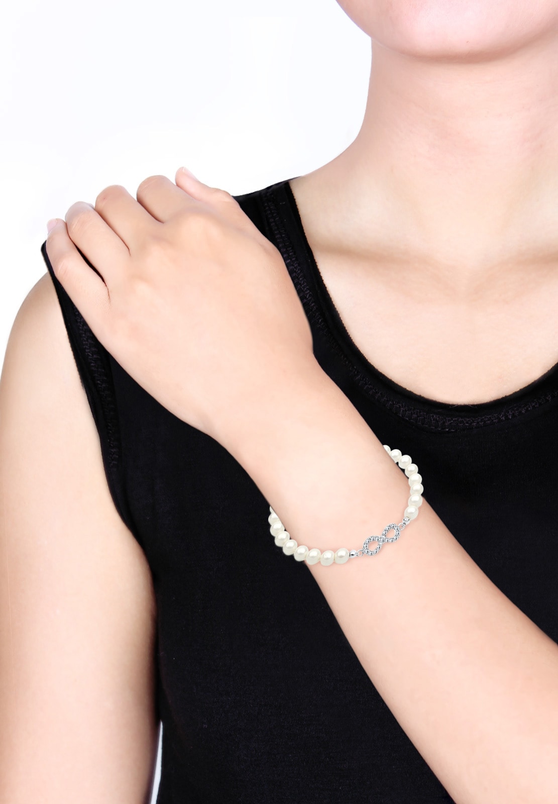 Elli Ohrring und Ketten Set »Schmuckset Set mit Infinity Symbol Muschelkernperlen Weiß 925 Sterling Silber«